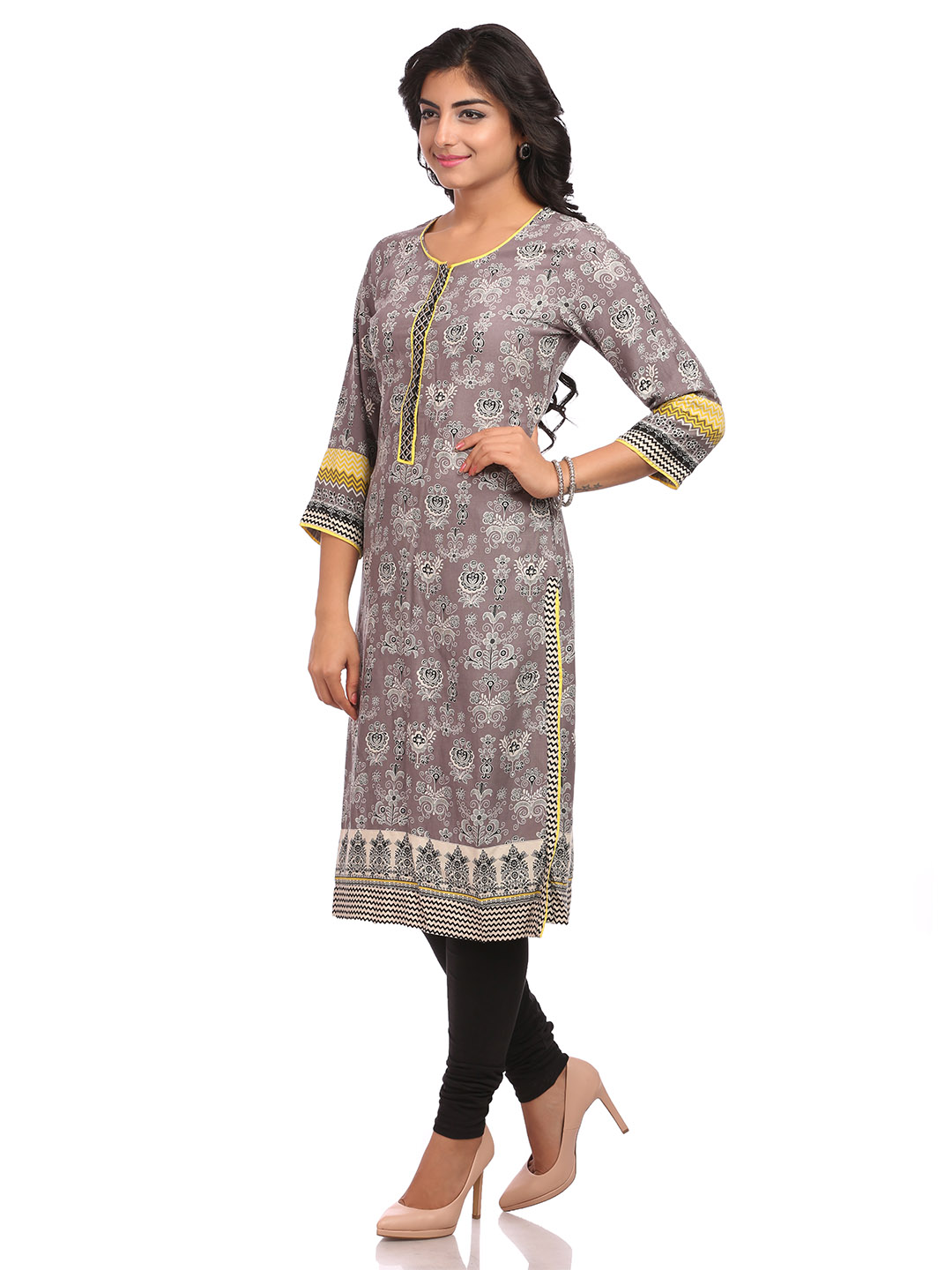 Grey Straight Rayon Kurta image number 3