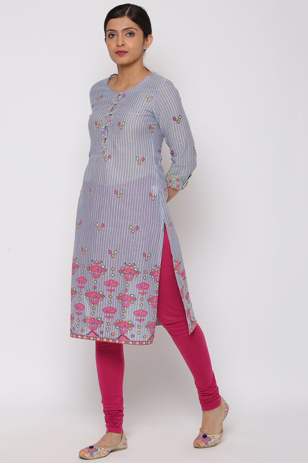 Blue Cotton Straight Kurta image number 2