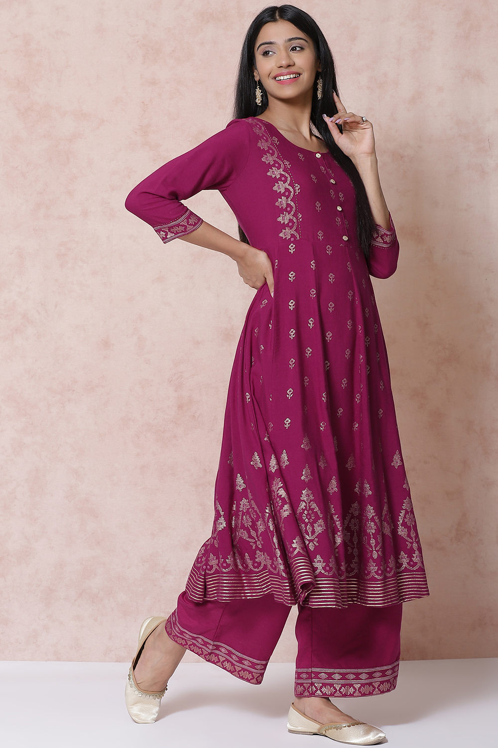 Wine LIVA Kalidar Kurta image number 0