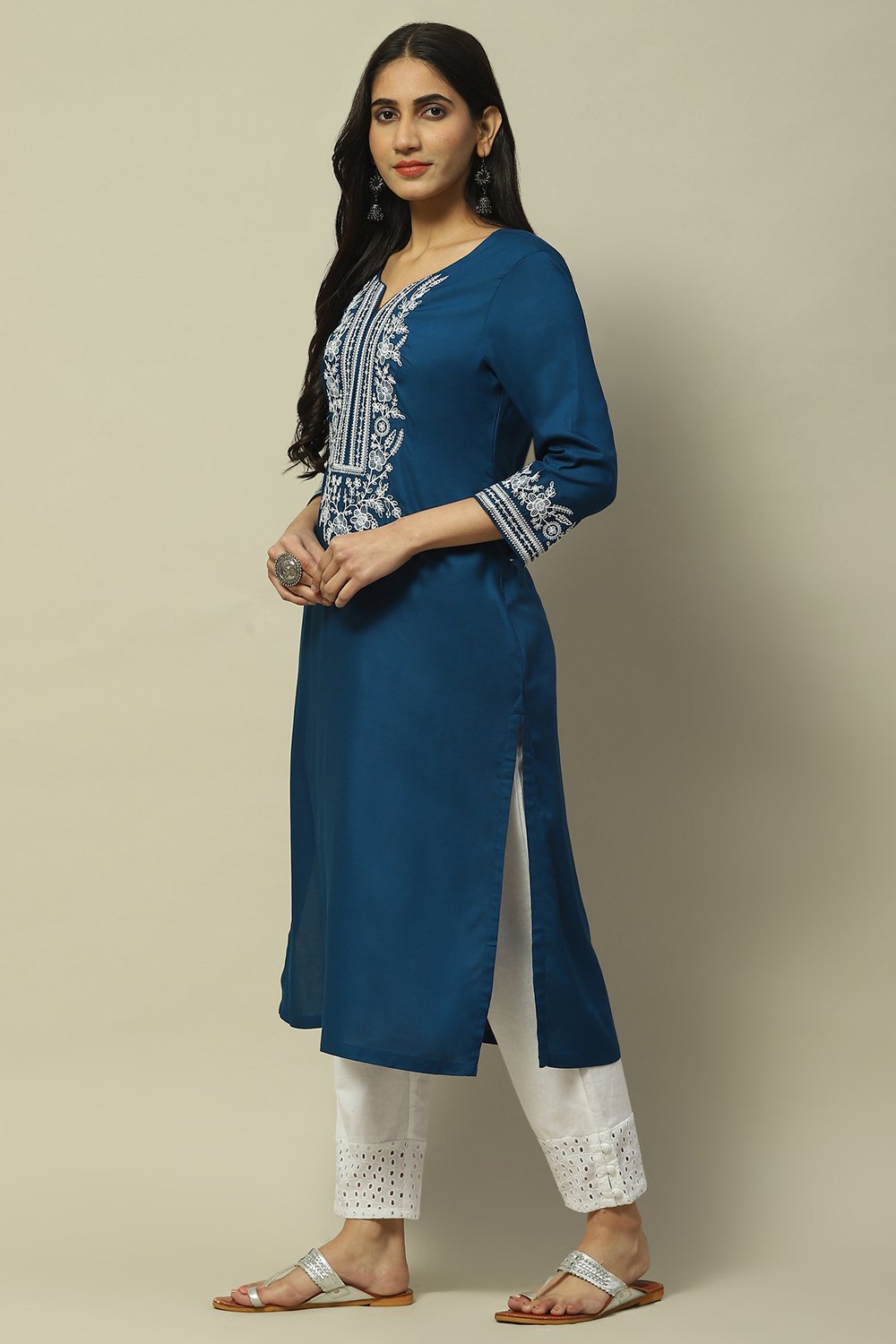 Indigo Rayon Staight Kurta image number 2