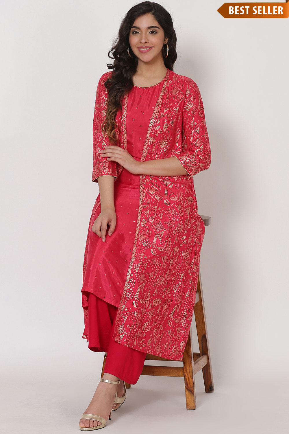 Coral Viscosefront Open Kurta image number 0