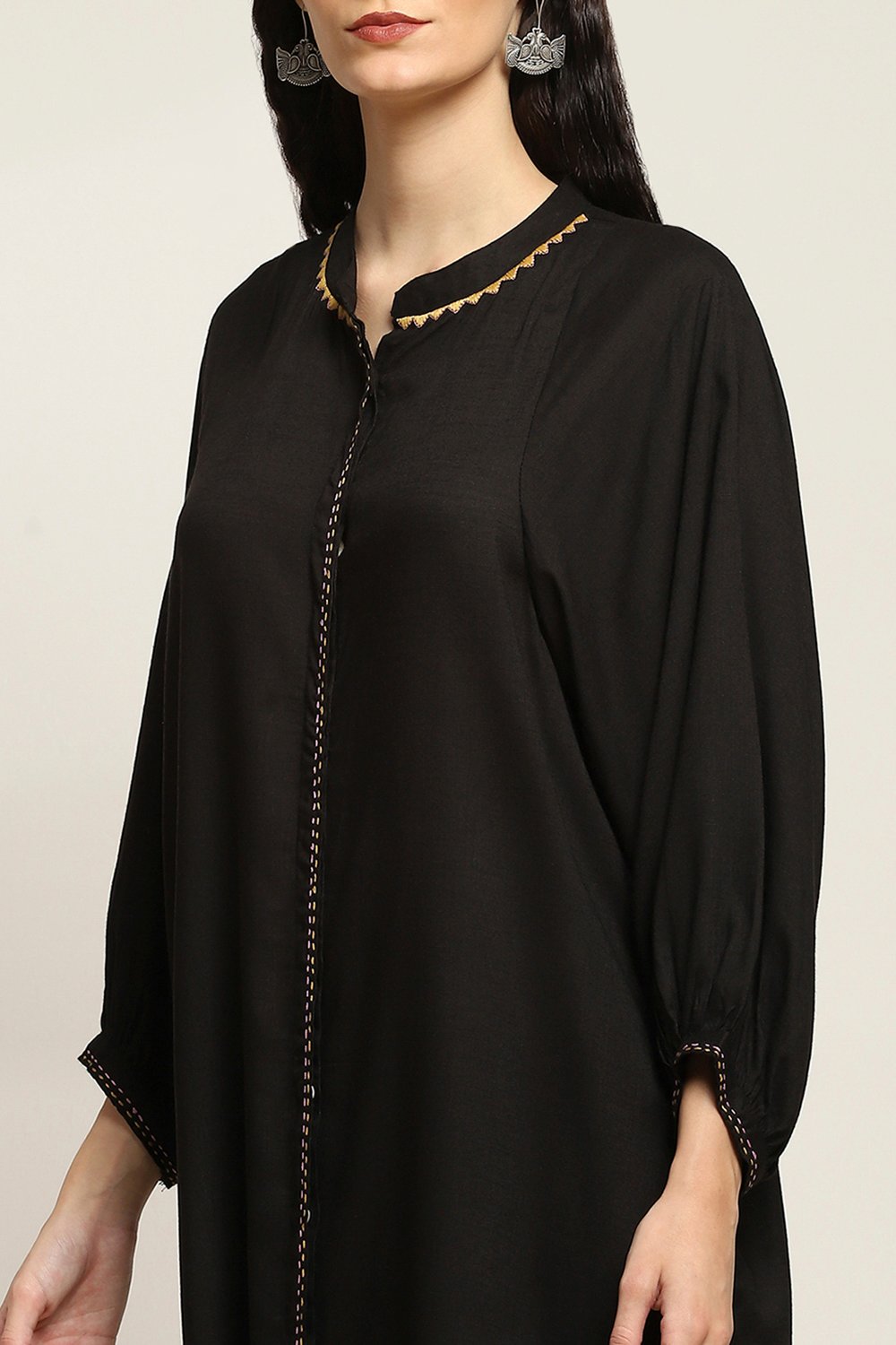 Black Viscose Rayon Straight SET image number 1