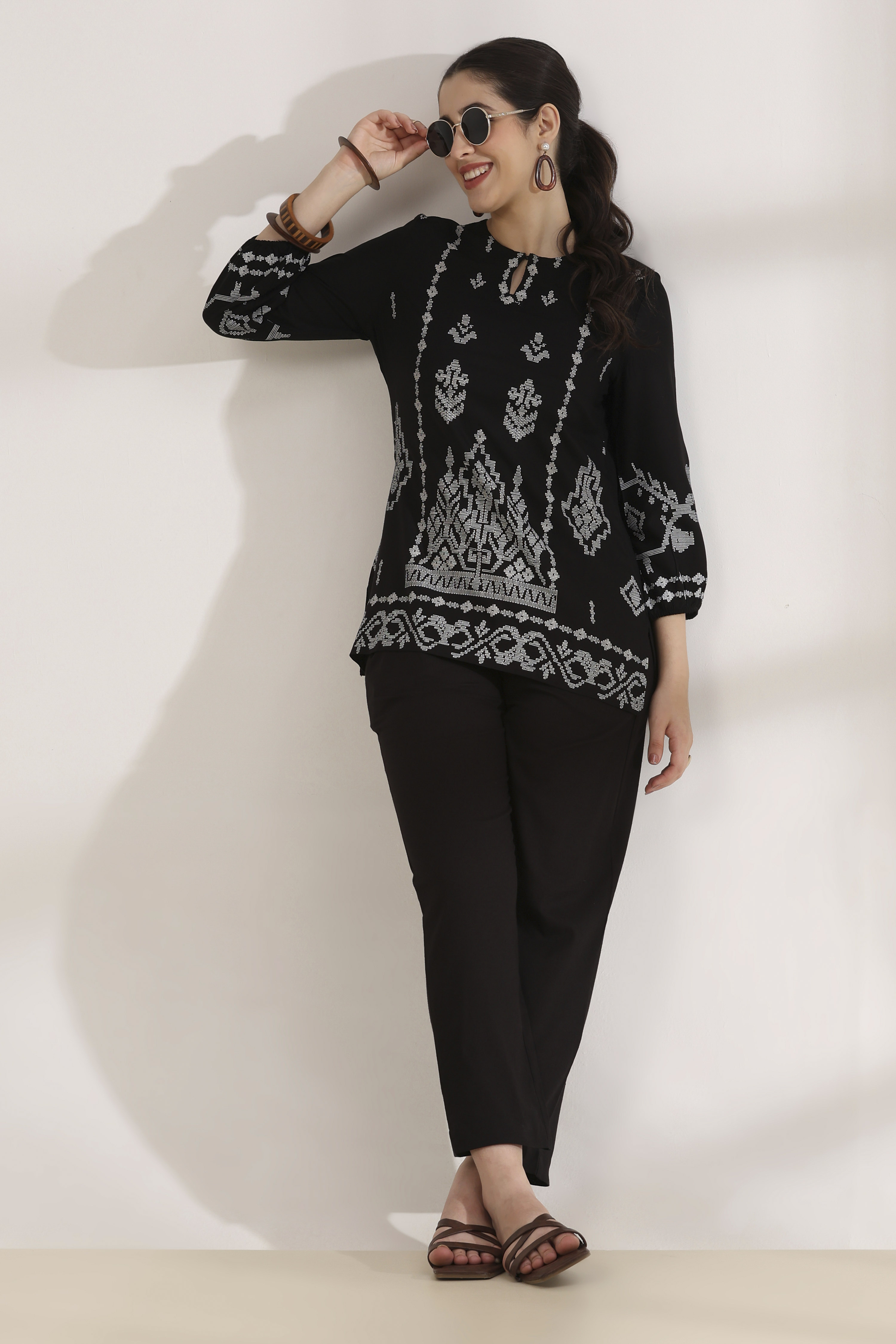 Black Rayon Straight Palazzos image number 0