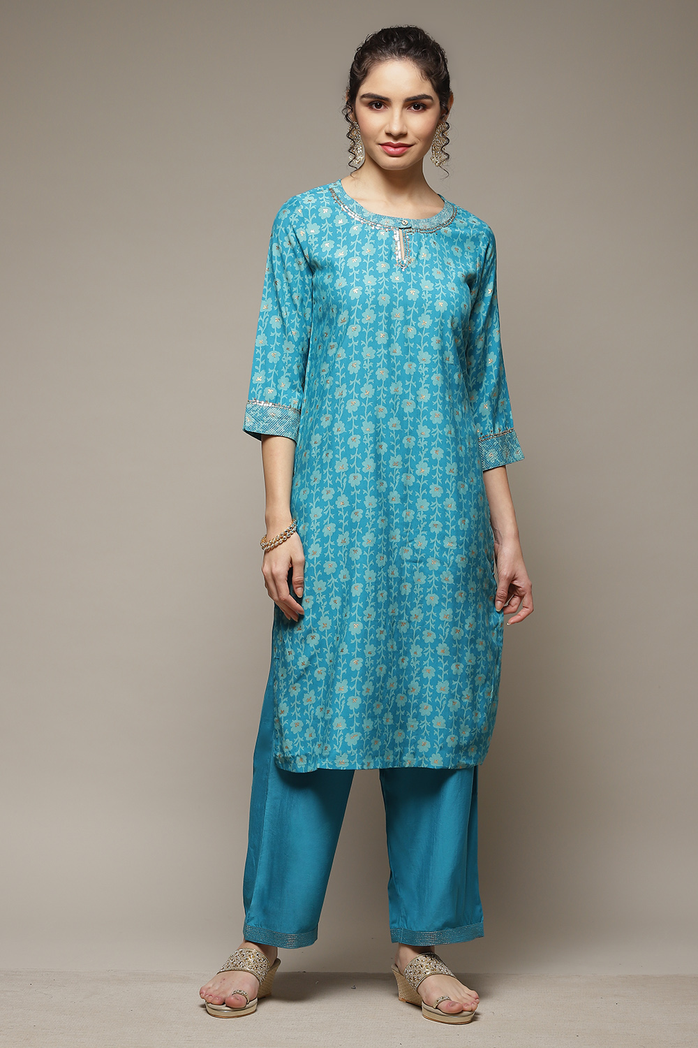 Blue Art Silk Straight Suit Set image number 1
