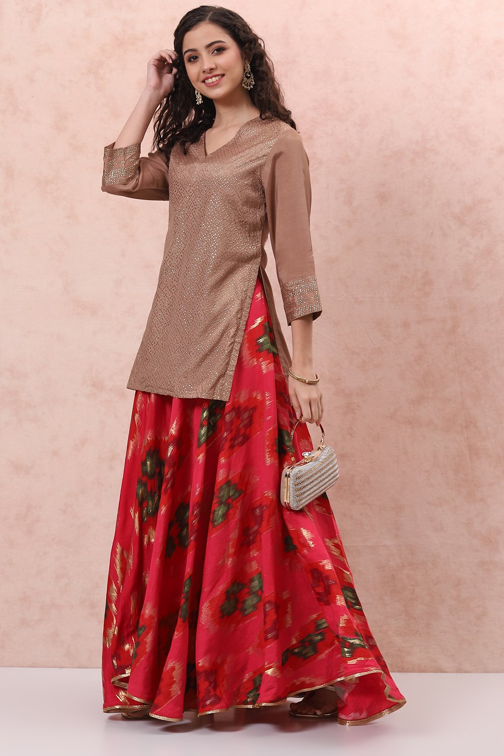 Pink Viscose Long Skirt image number 5