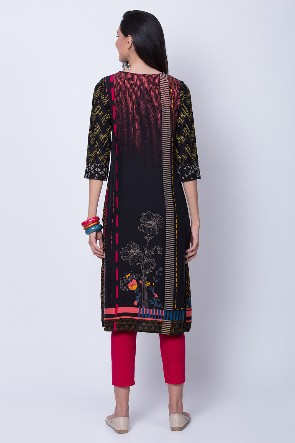 Black Viscose Rayon Straight Kurta image number 4