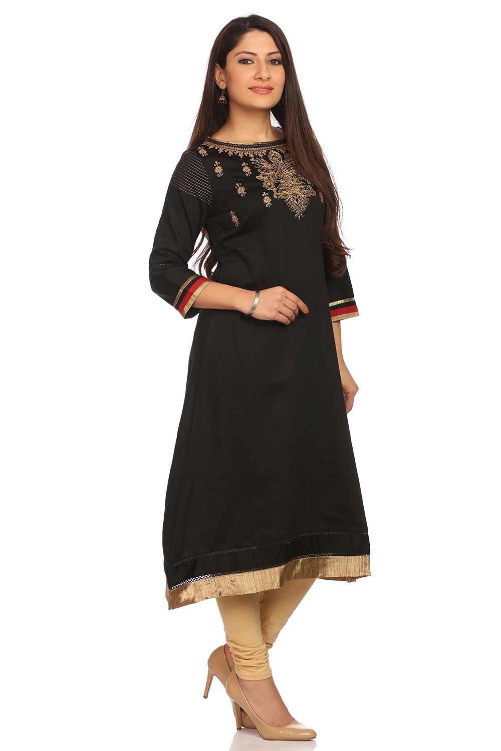 Black Cotton A-Line Kurta image number 1