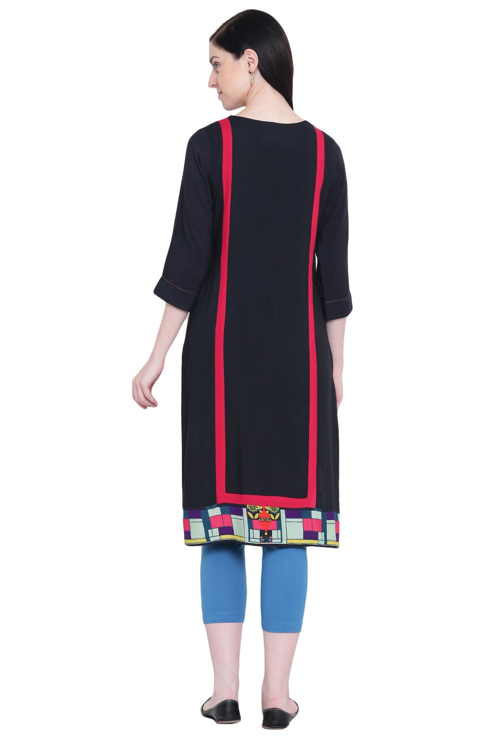 Black Rayon Straight Kurta image number 4