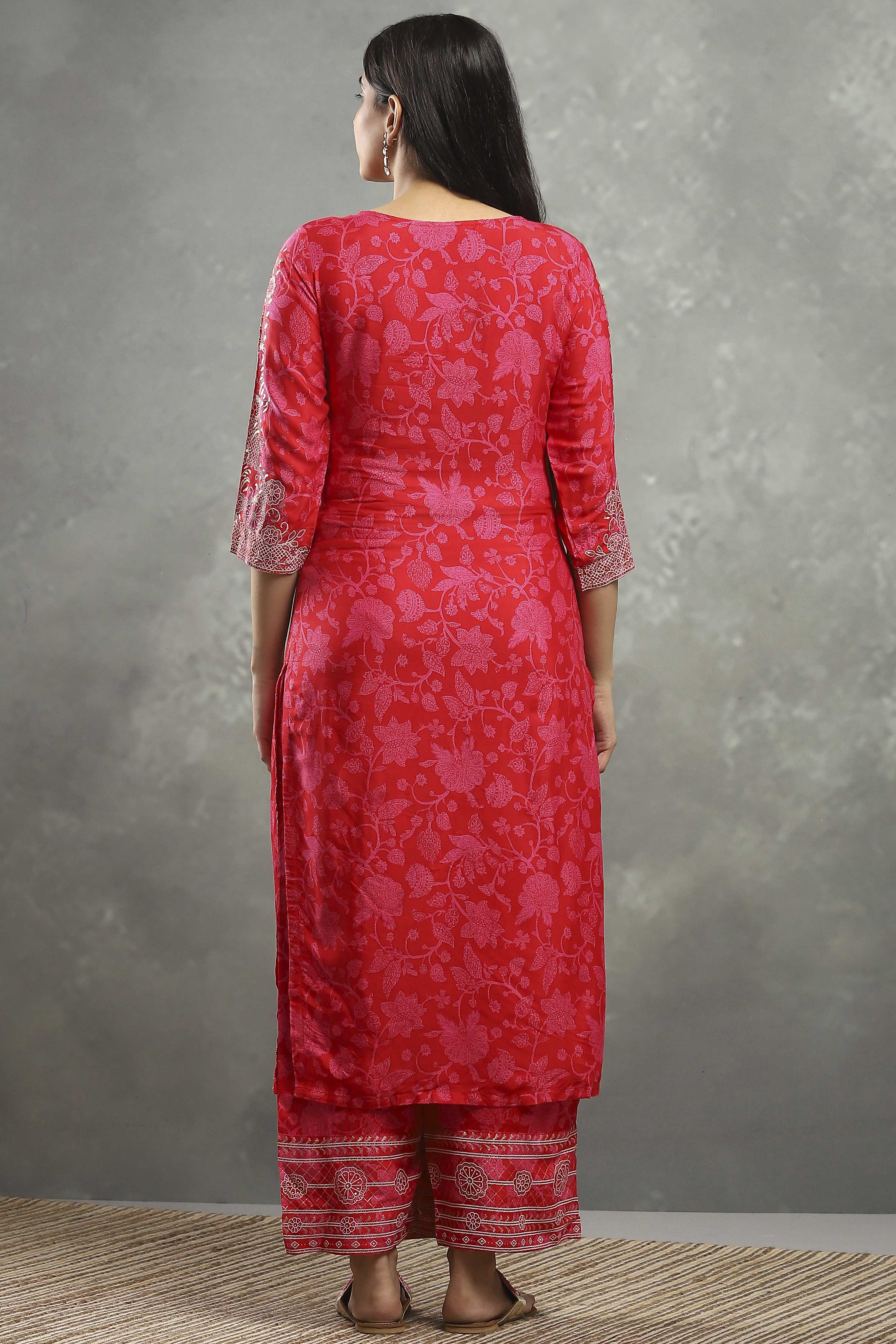 Pink Viscose A-line Kurta Pants Set image number 4