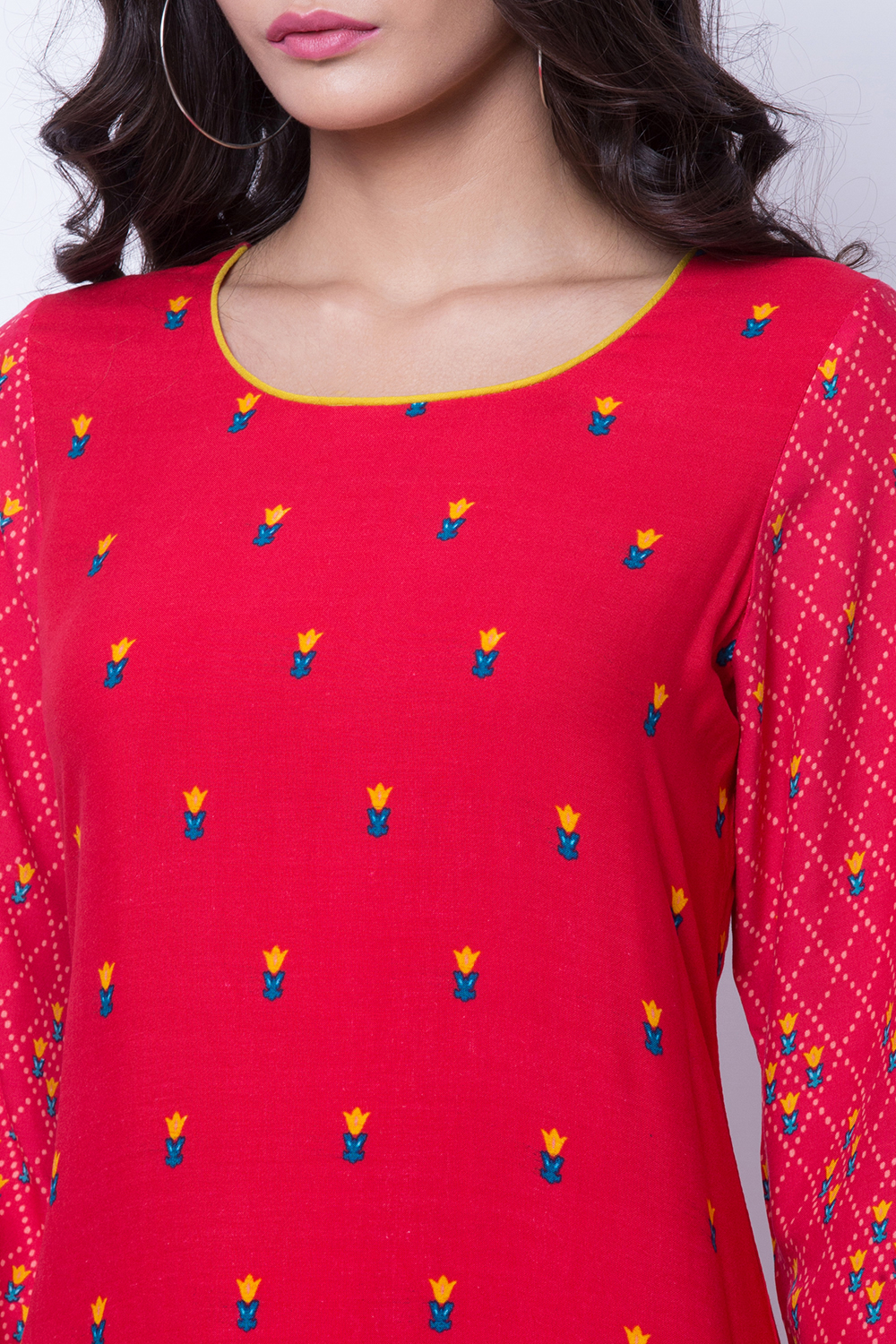 Coral Viscose Rayon Straight Kurta image number 1
