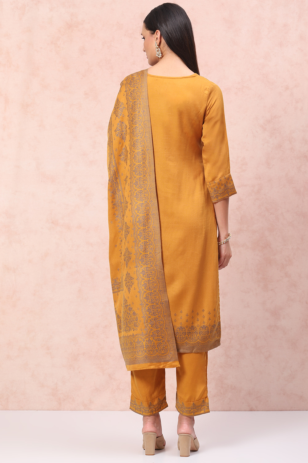 Mustard Art Silk Straight Suit Set image number 4