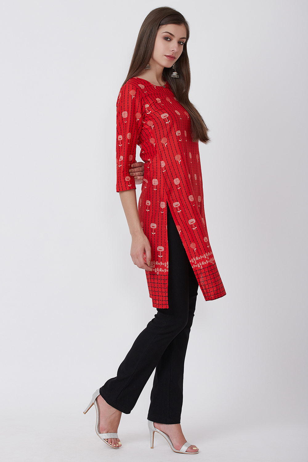 Sky Blue Cotton And Cambric Straight Kurta image number 3