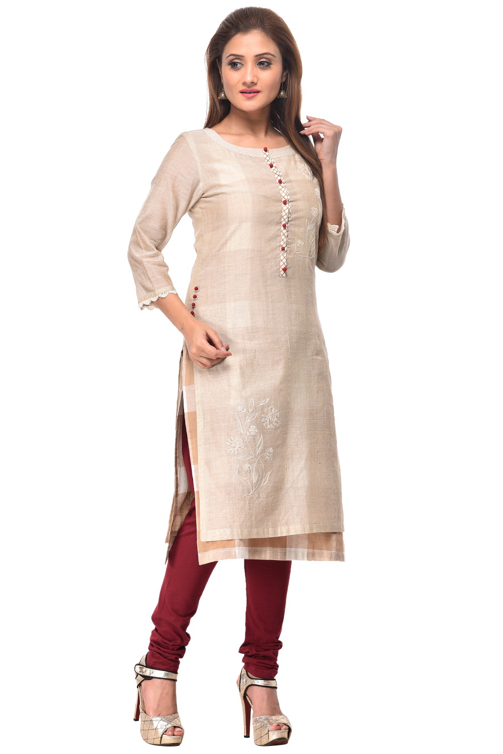 Beige A-Line Cotton Kurta image number 2