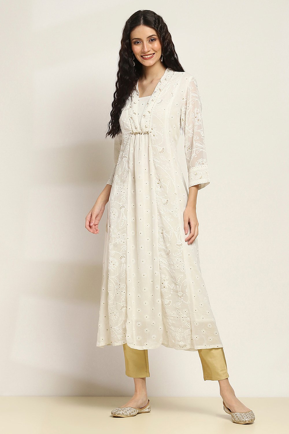 White Polyester Flared Kurta image number 5
