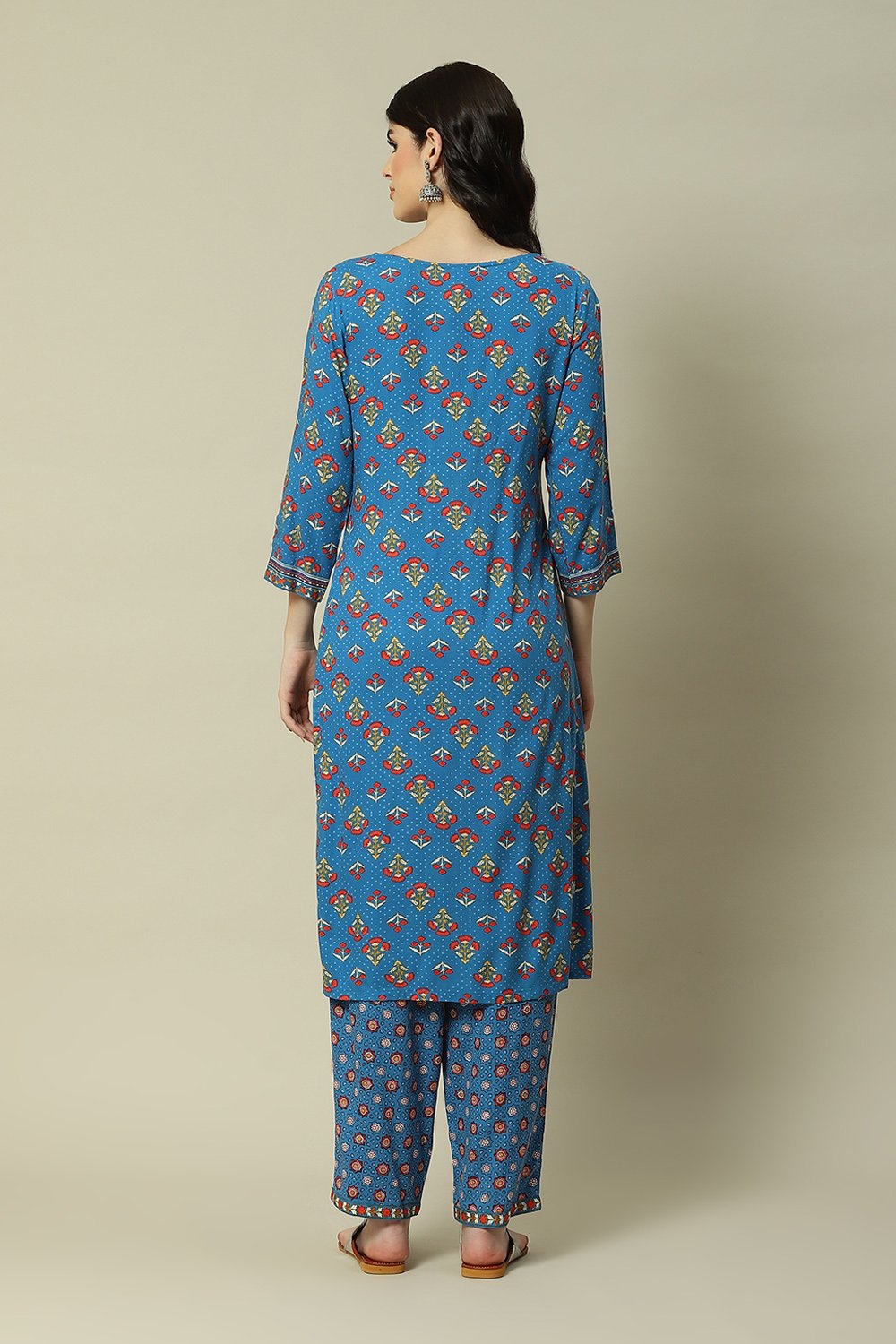 Ecru LIVA Straight Printed Kurta Palazzo Suit Set image number 4