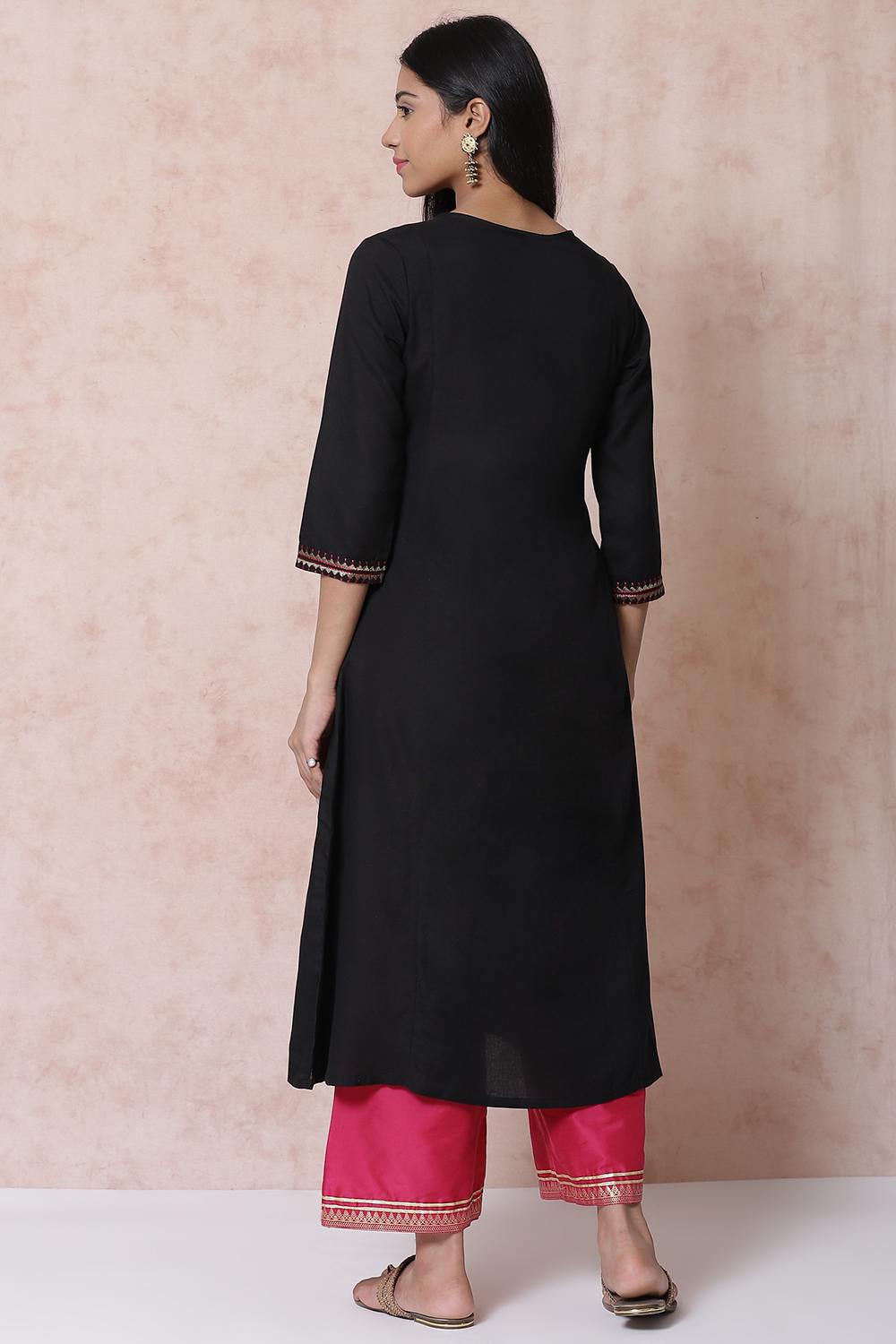 Black LIVA A Line Kurta image number 4