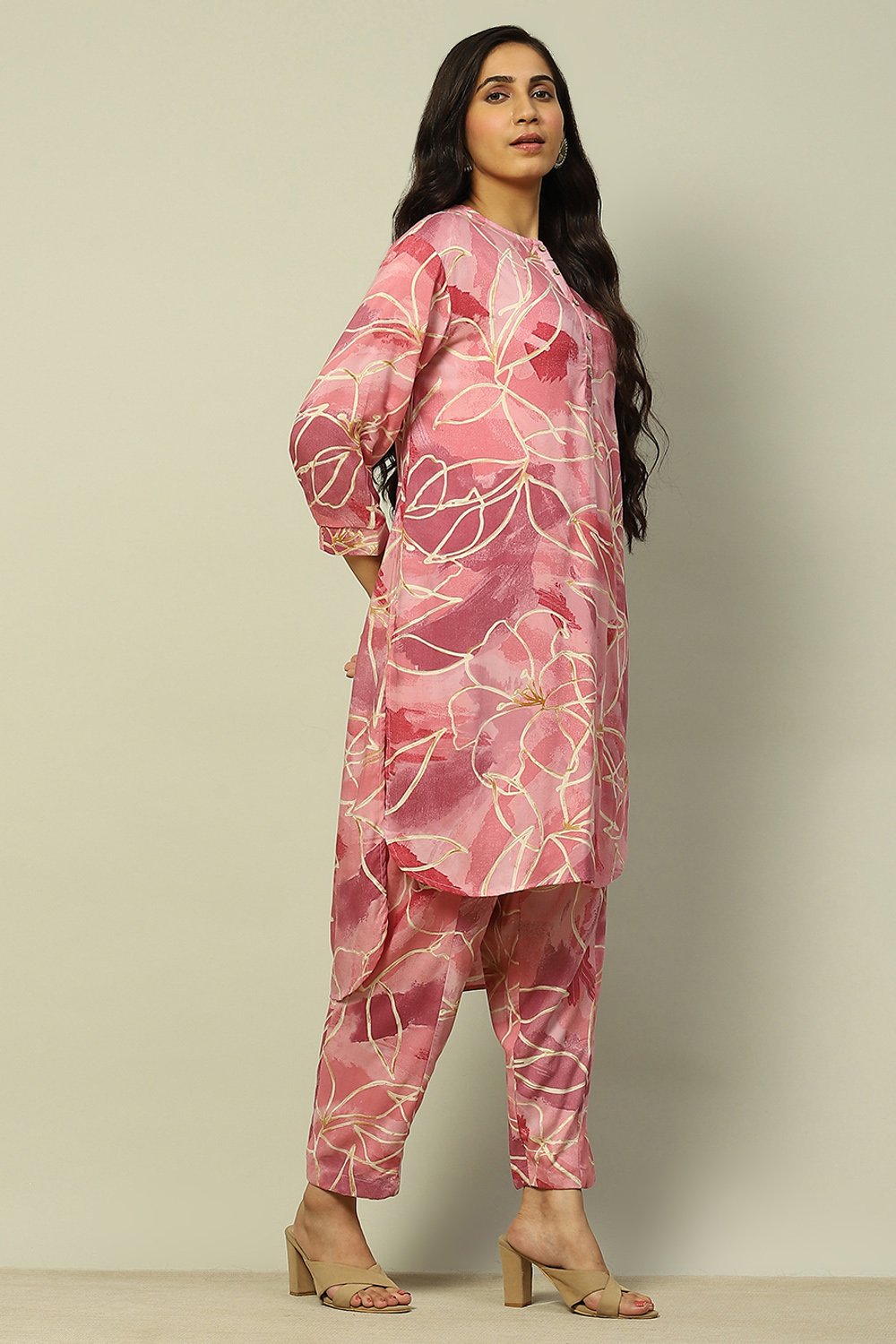Aqua Blue Floral Printed Straight Co-ord Set image number 5