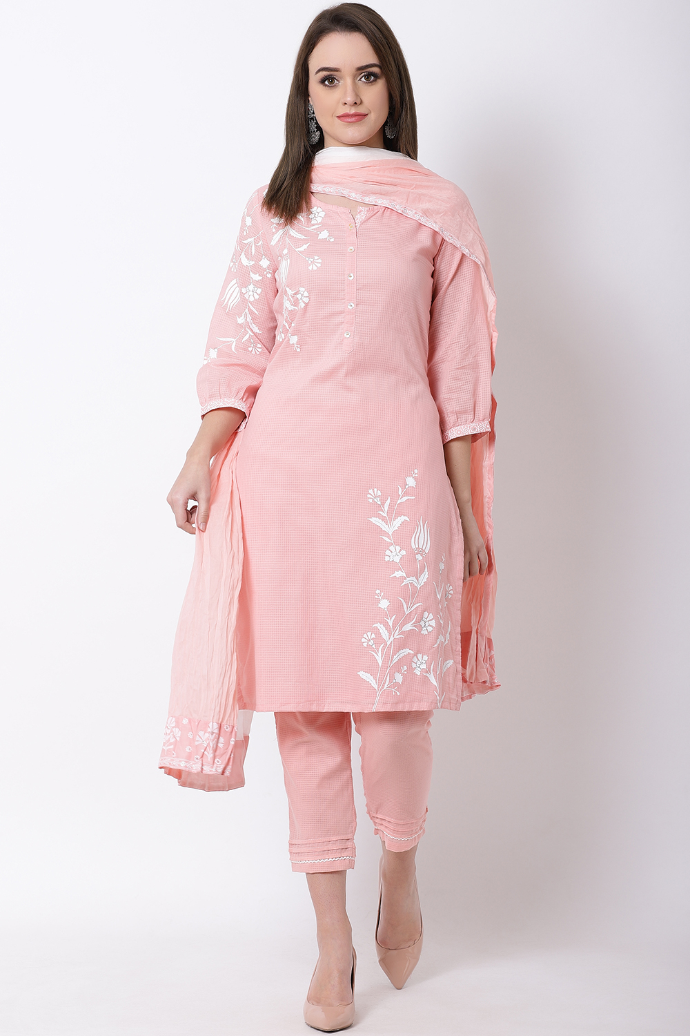 Peach Cotton Straight Kurta image number 4