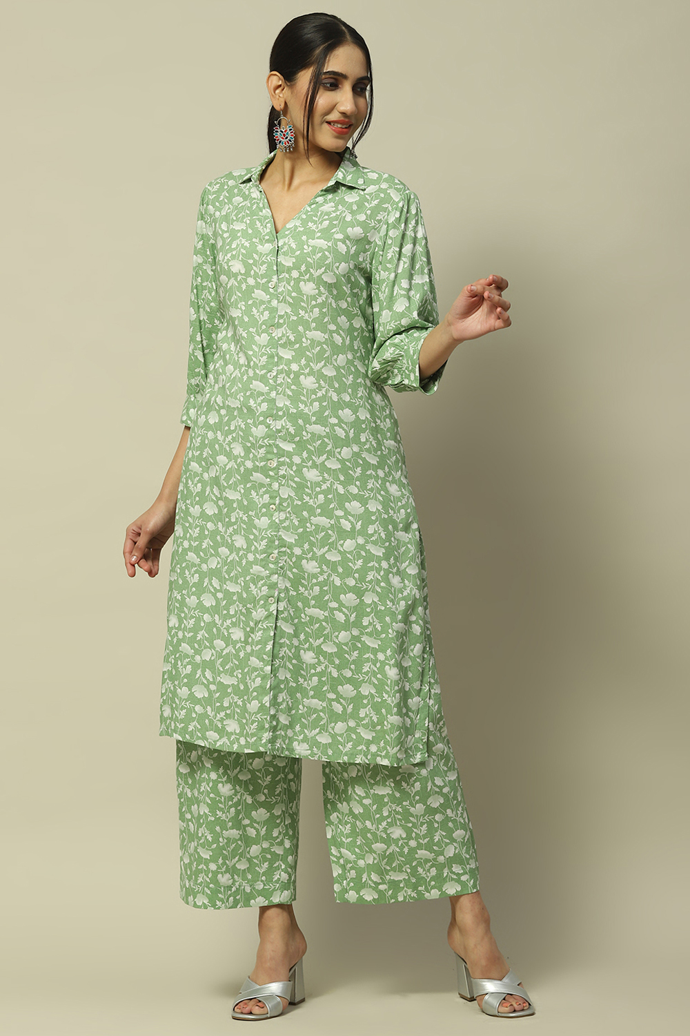 Buy Green Rayon Straight Suit Set Kurta Palazzo by Rangriti