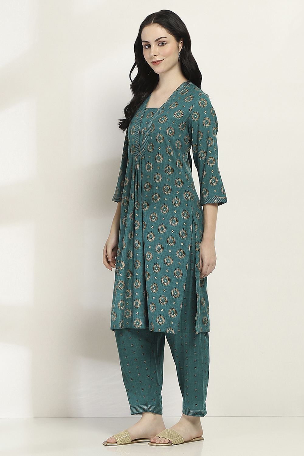 Teal Viscose Straight SET image number 3