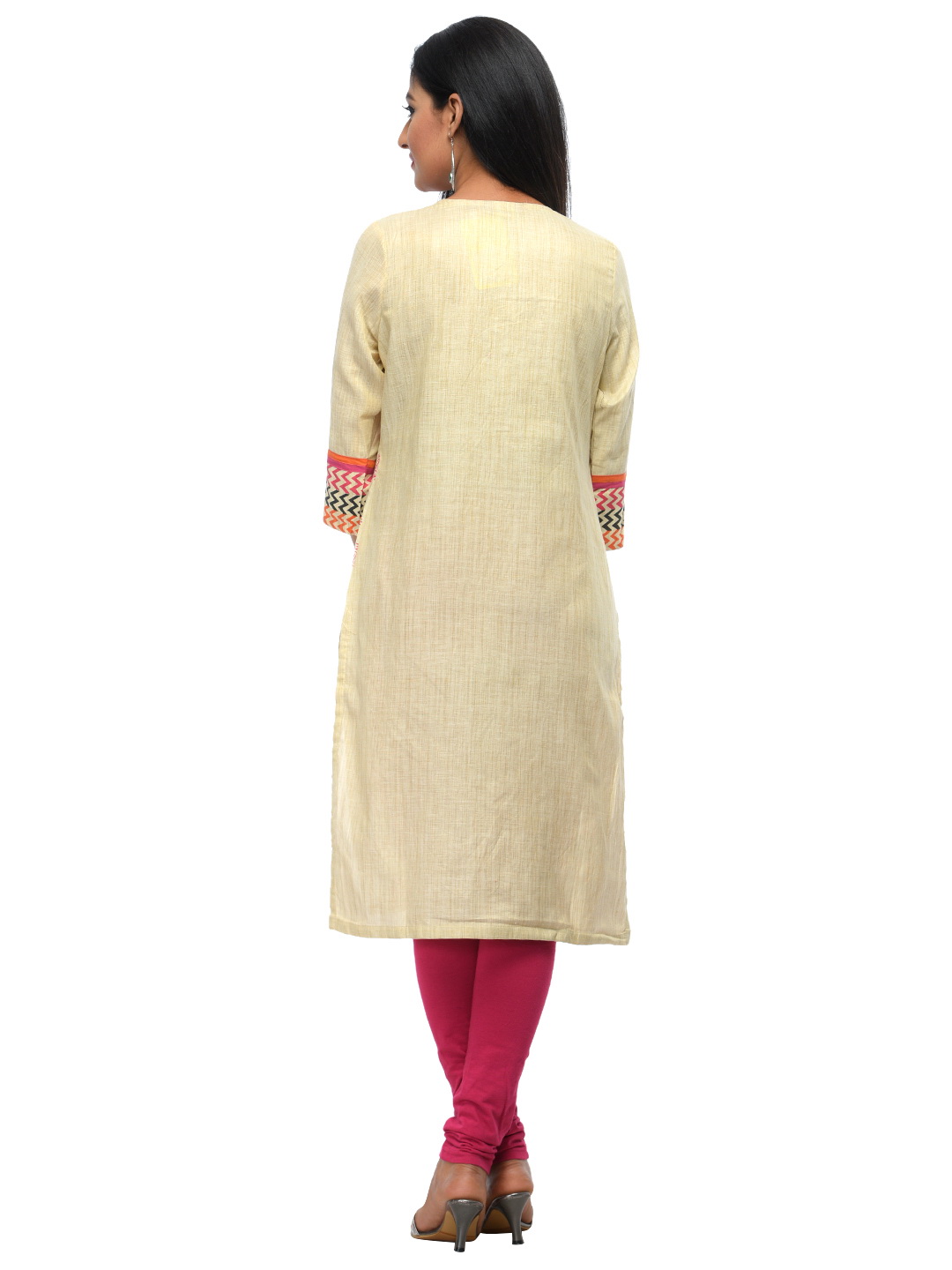 Beige Cotton Straight Kurta image number 3