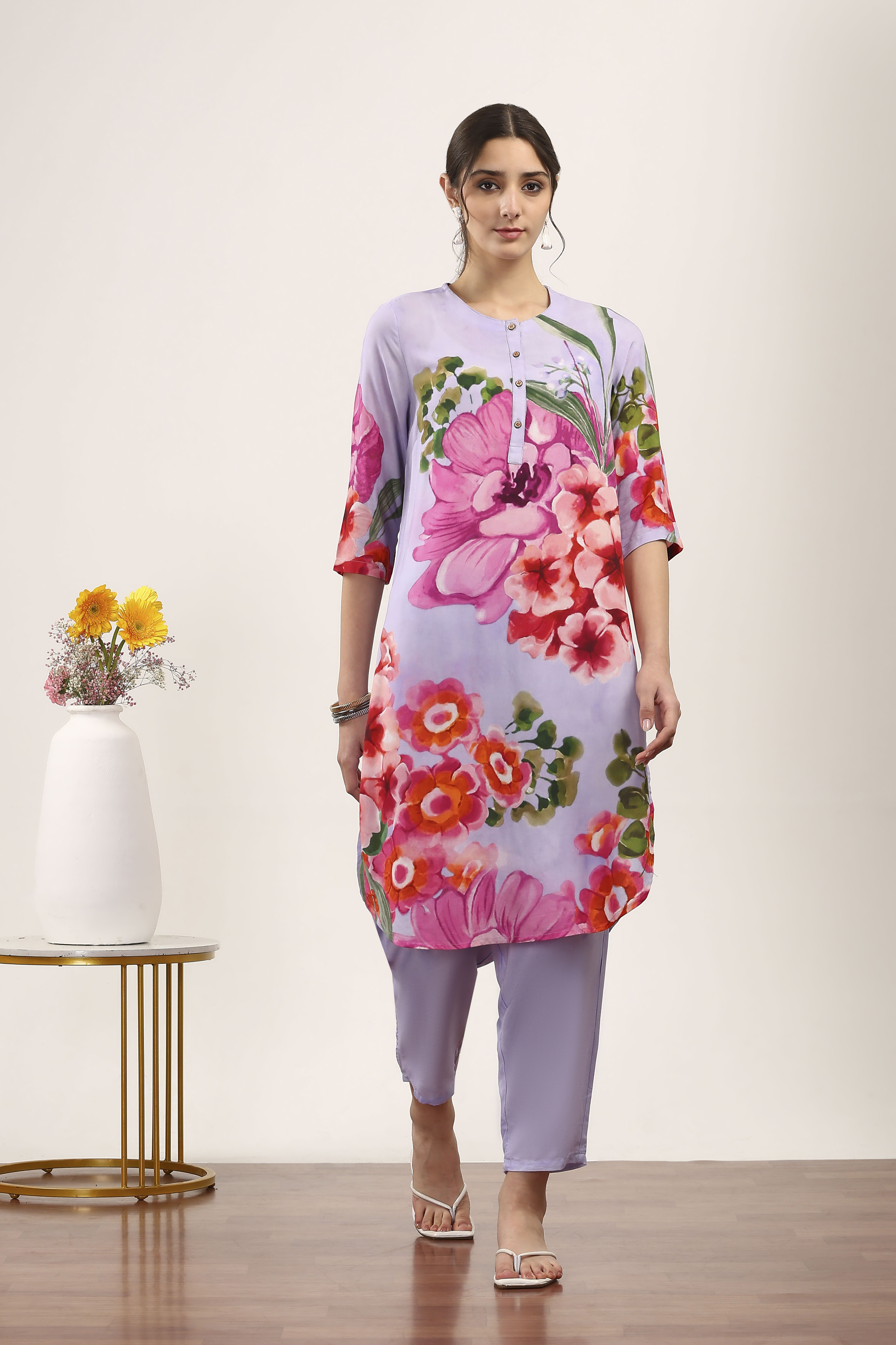 Purple Rayon Viscose Rayon Kurta Pants Set image number 6