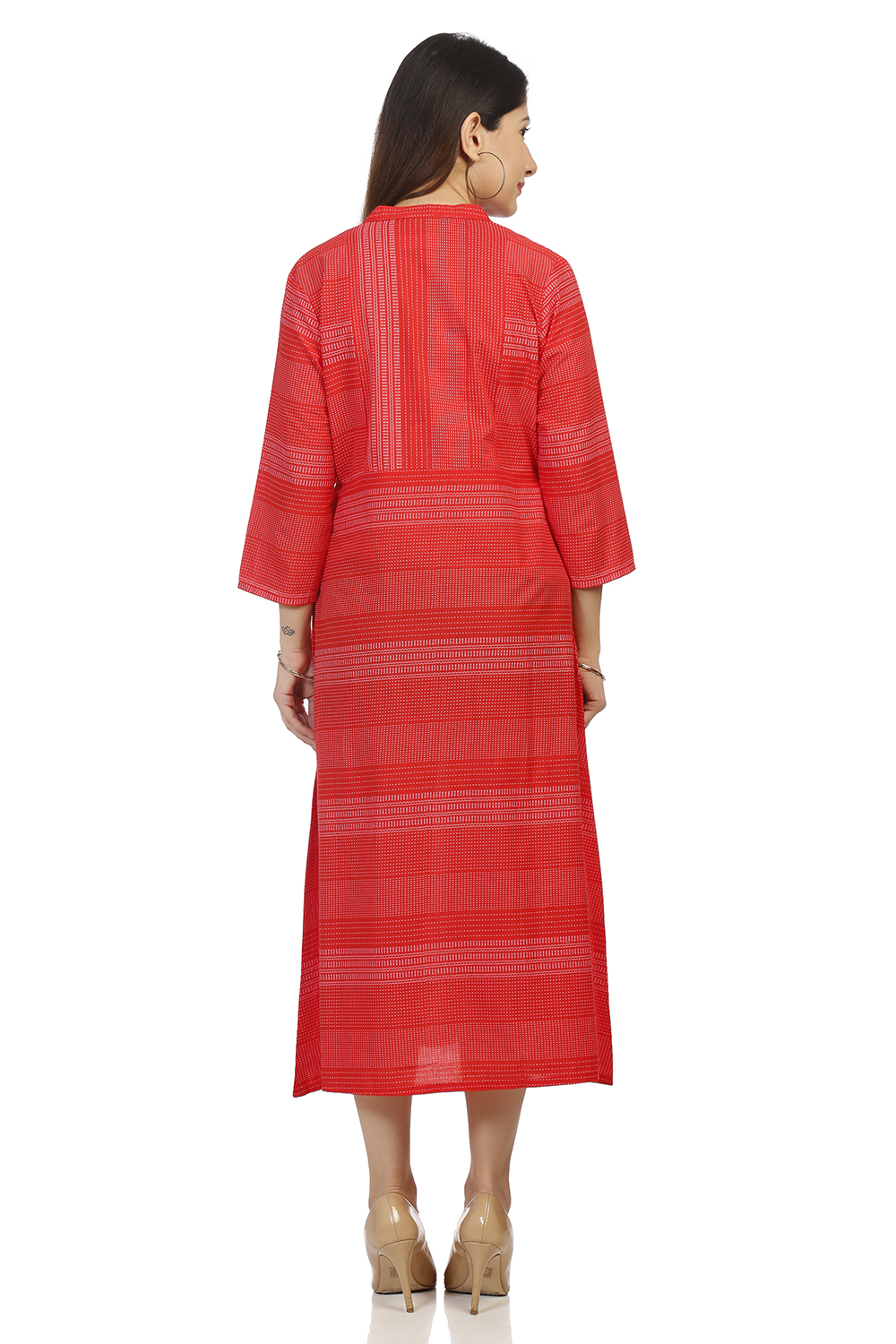Red A Line Cotton Dress image number 4