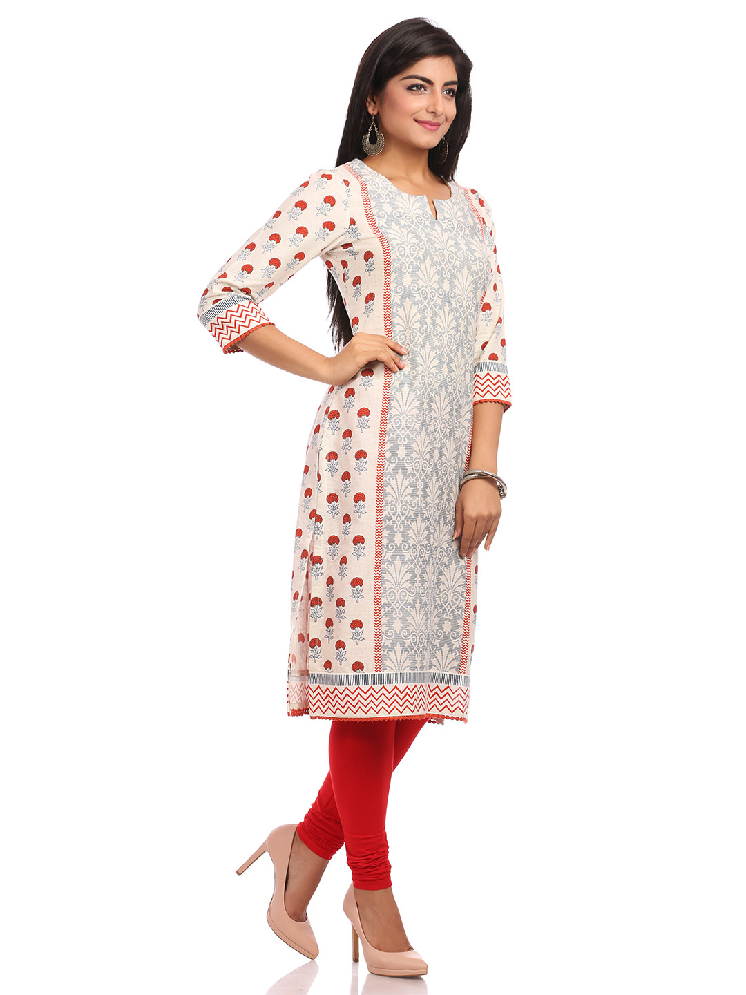 Beige Straight Cotton Kurta image number 2