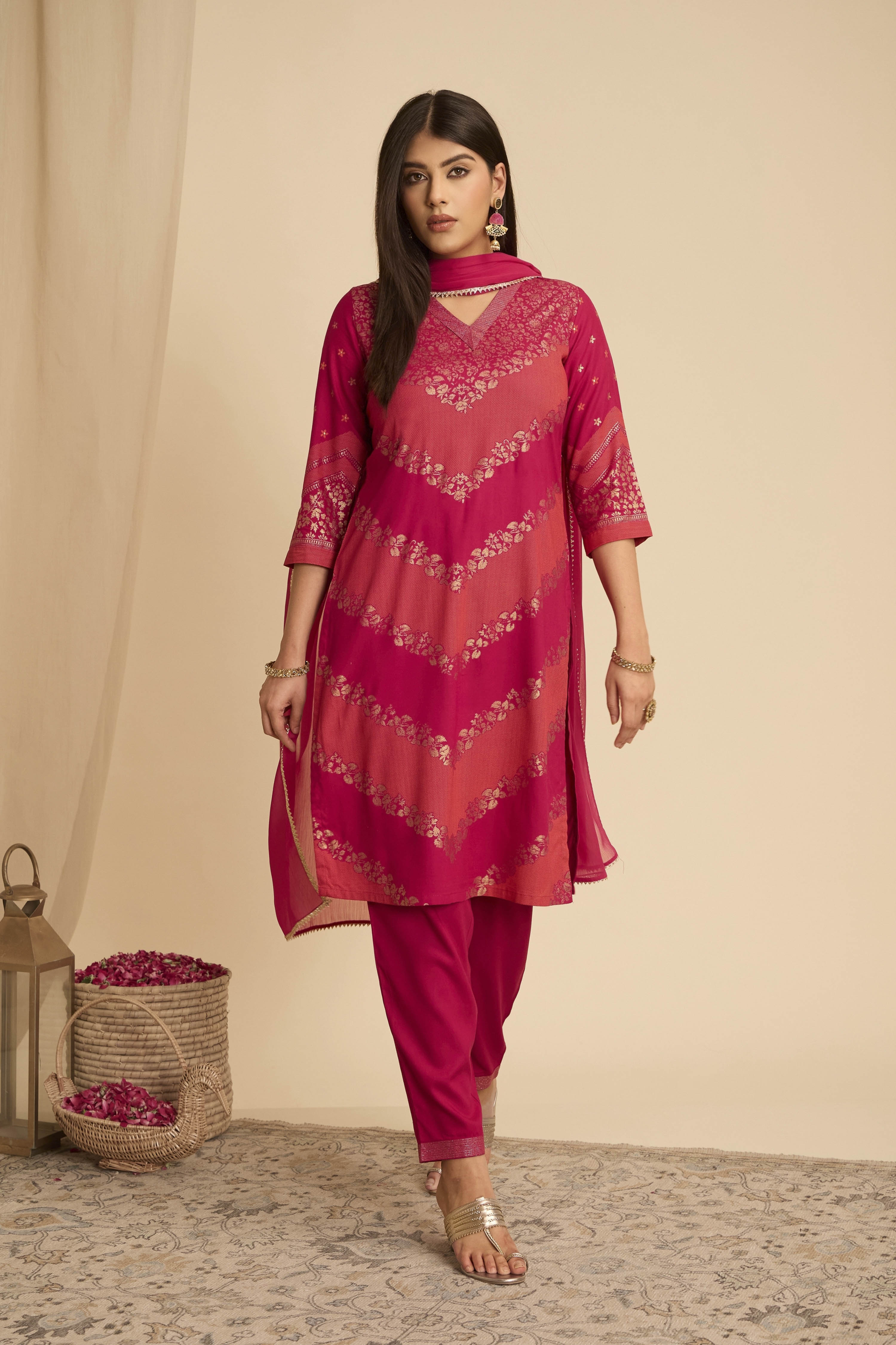 Brown Viscose Rayon Straight Printed  image number 0