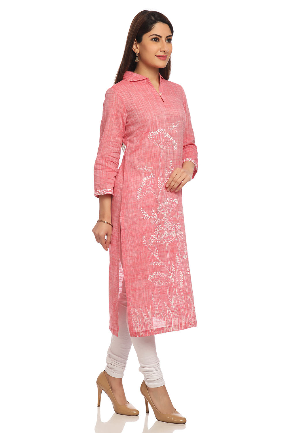 Pink Straight Cotton Kurta image number 2