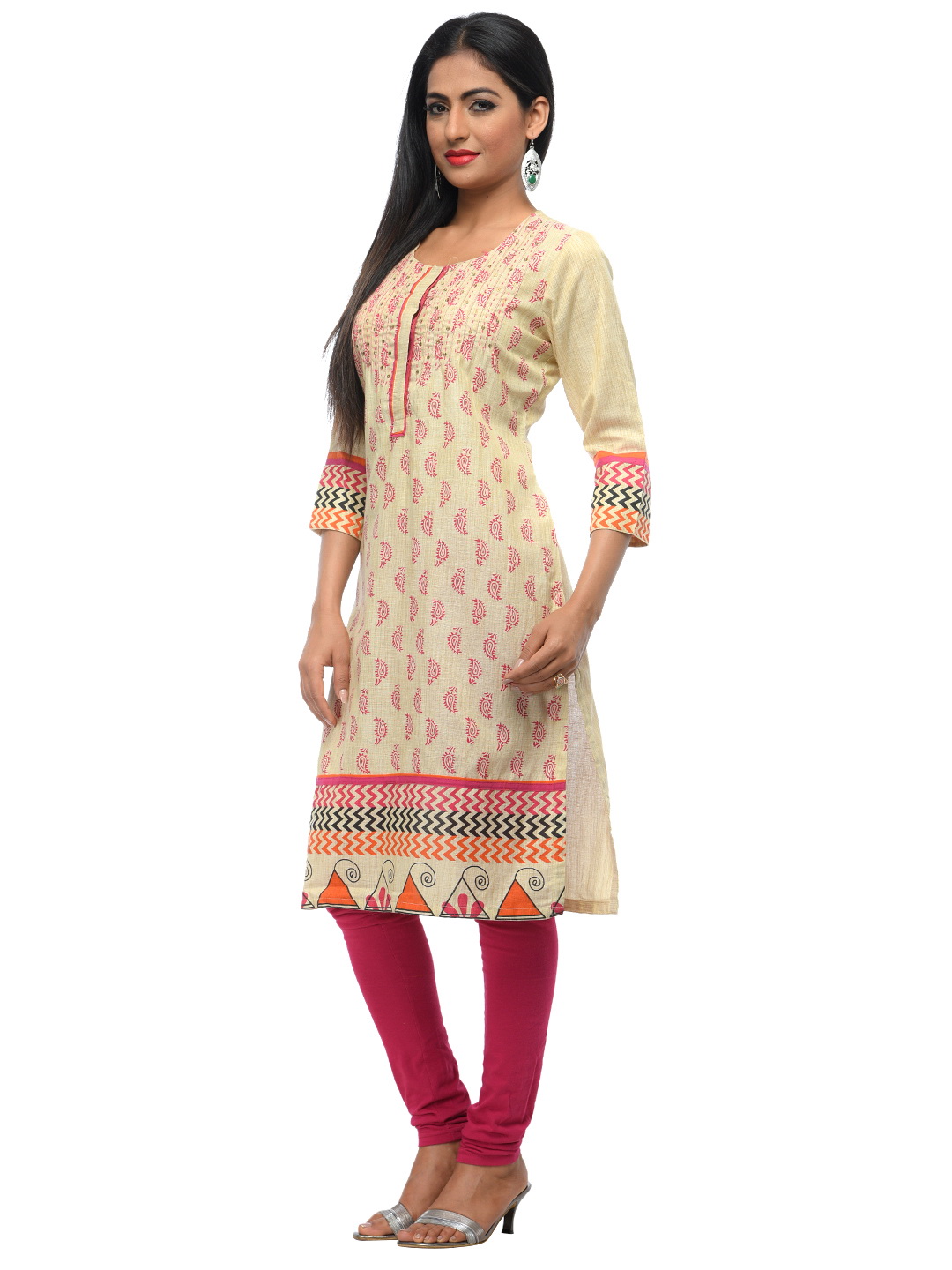 Beige Cotton Straight Kurta image number 1