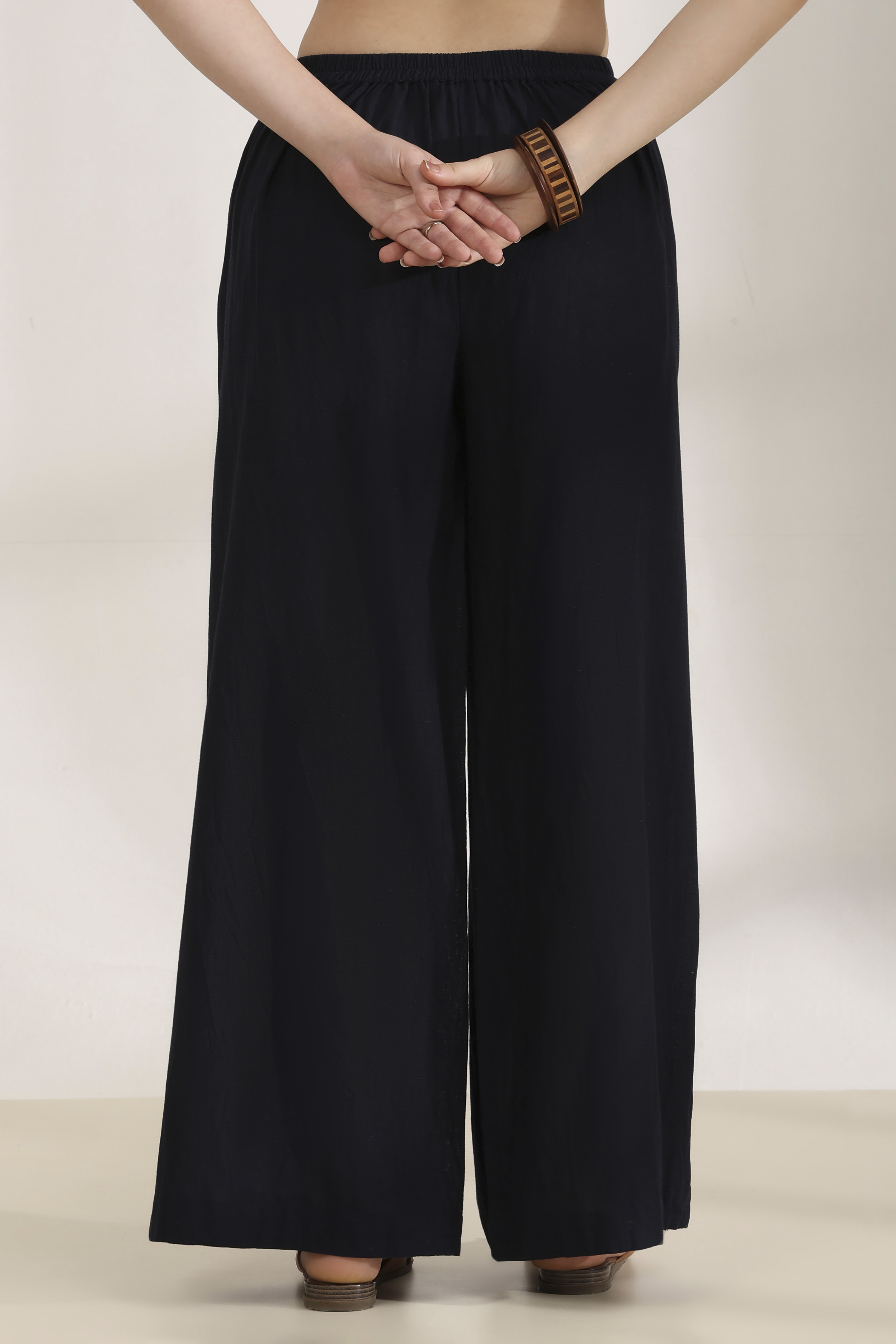 Black Rayon Straight Palazzos image number 5