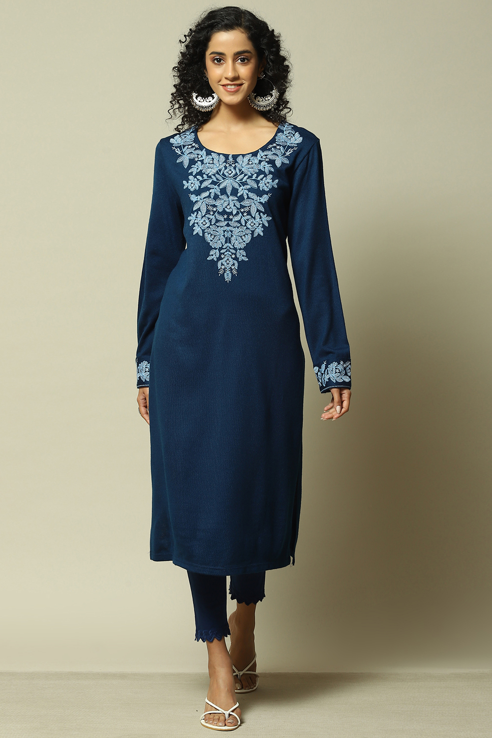 Cobalt Blue Acrylic Straight Solid Kurta image number 5