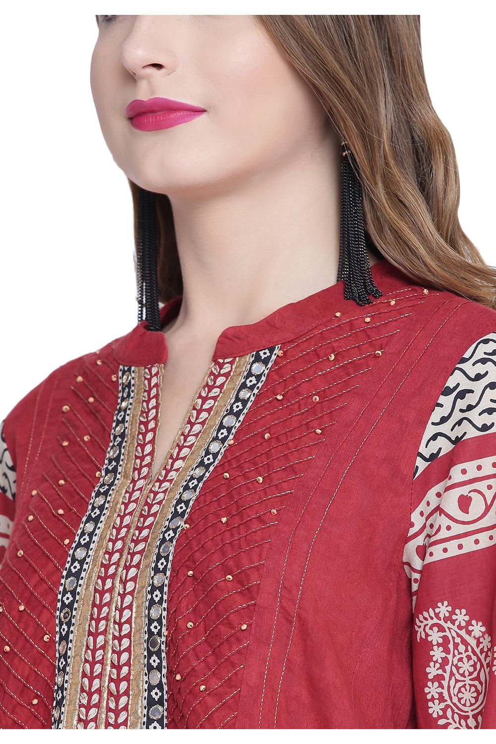 Maroon Kalidar Cotton Kurta image number 1