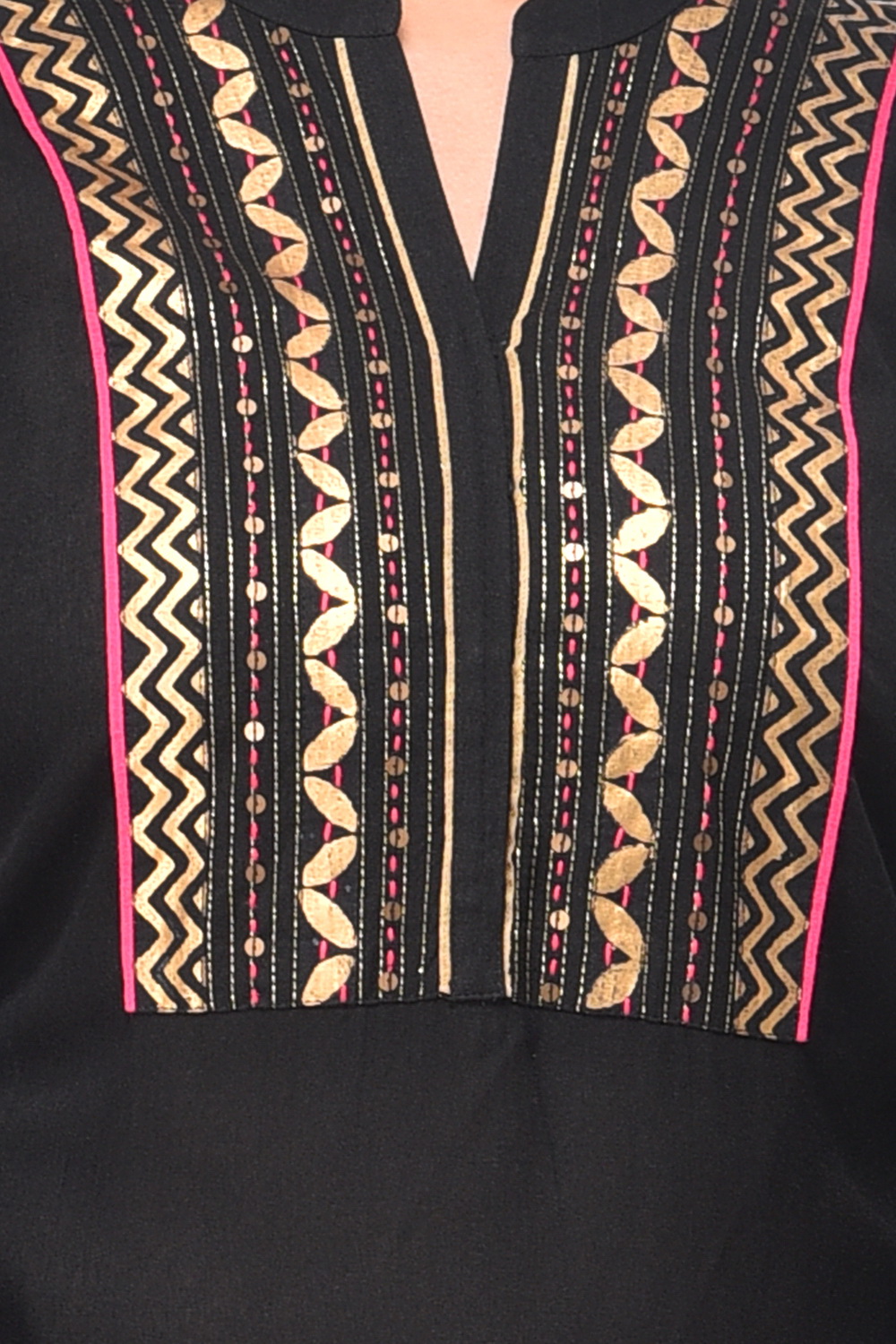 Black Straight Cotton Kurta image number 4