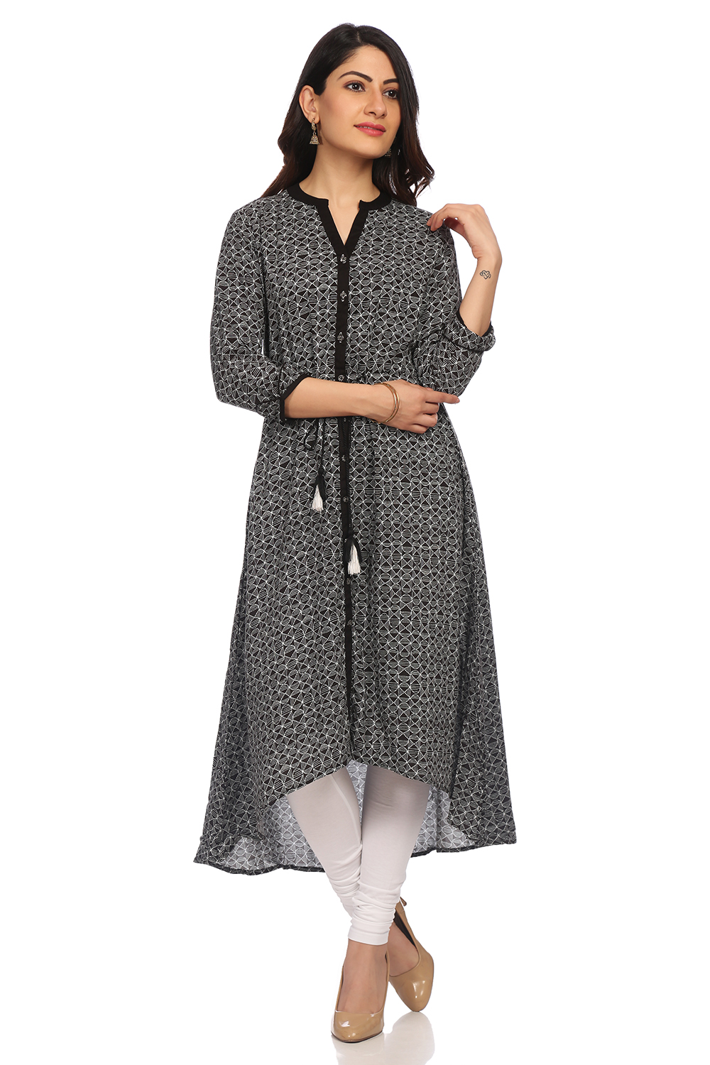 Black A Line High Low Viscose Rayon Dress image number 0