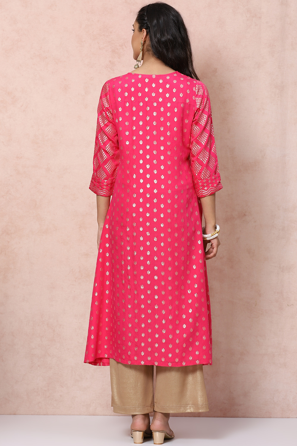 Fuchsia Art Silk A Line Kurta image number 4