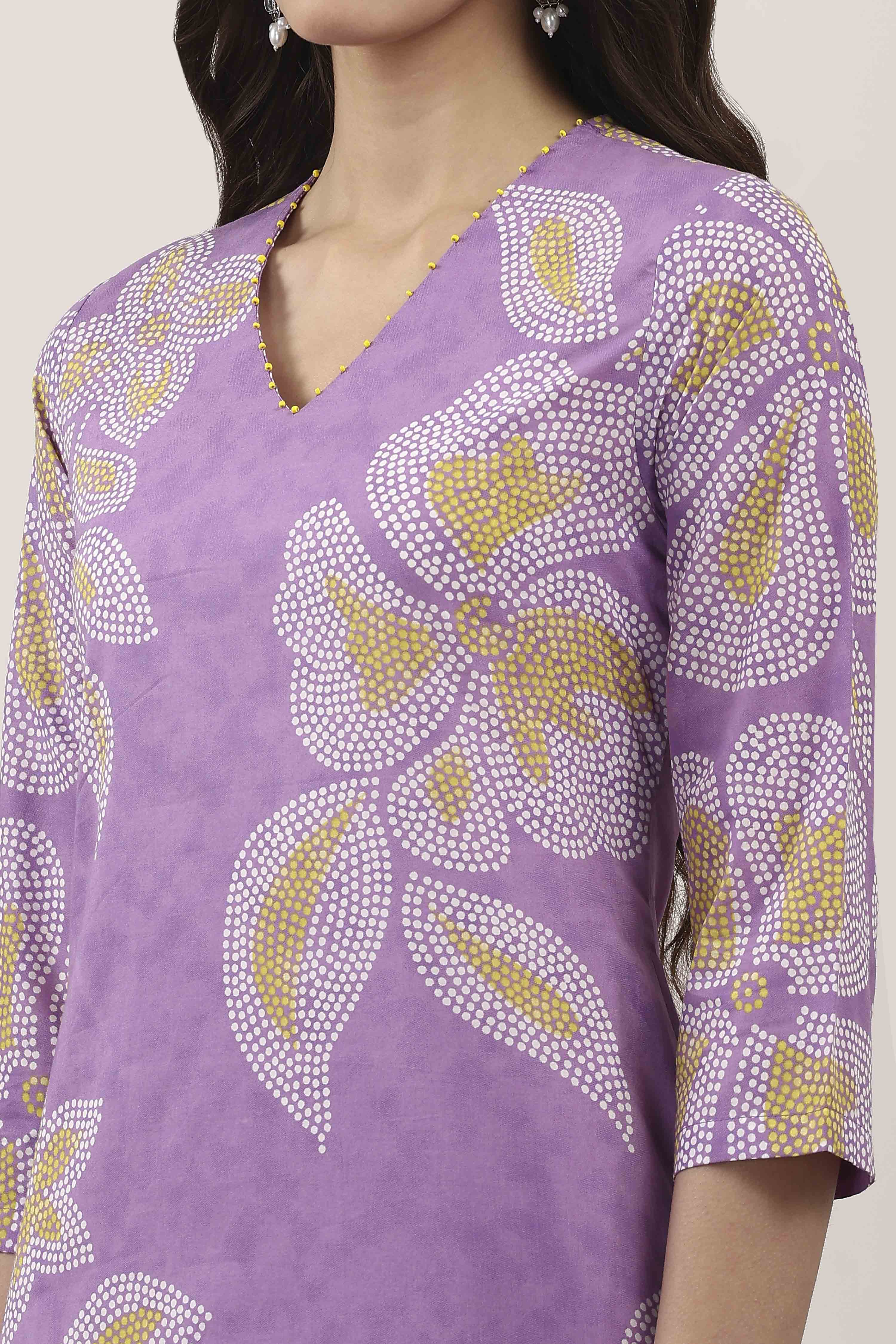 Purple Cotton Kurta Pants Set image number 1