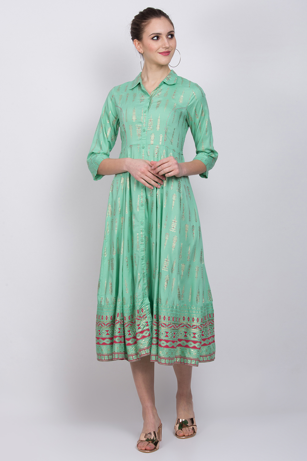 Mint Green Viscose Kalidar Dress image number 2