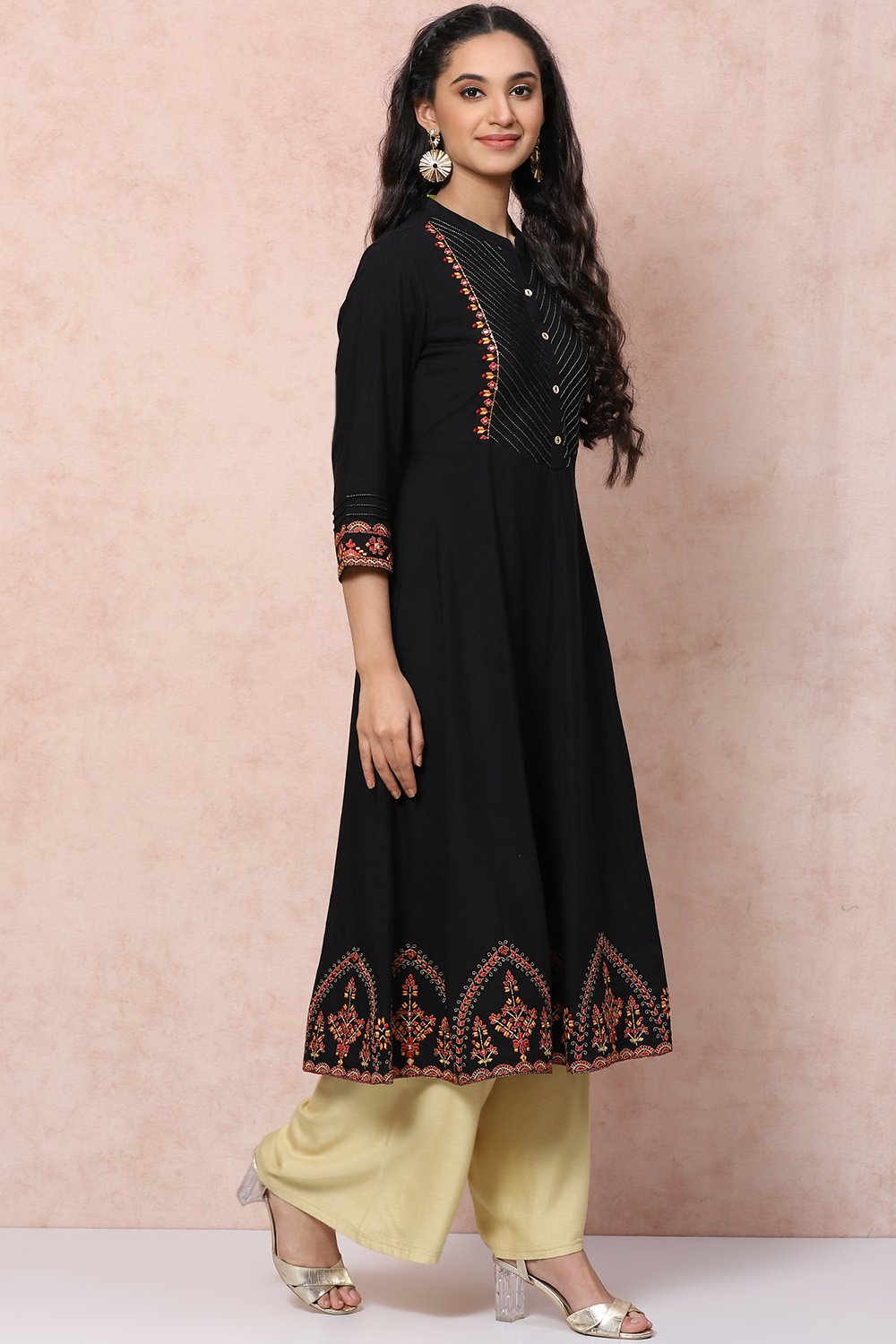 Black LIVA A Line Kurta image number 3