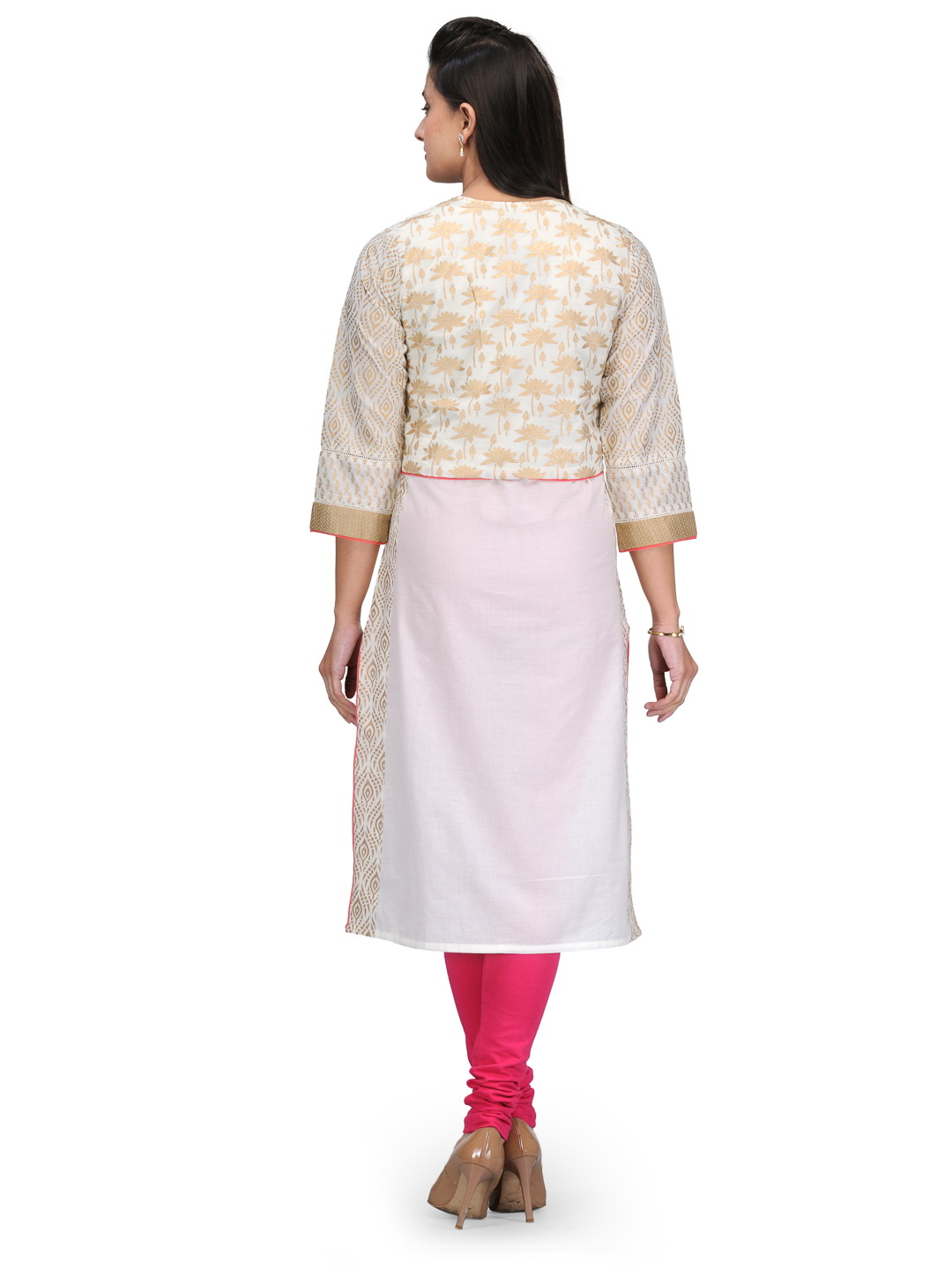Off White Cotton Straight Jacket image number 3