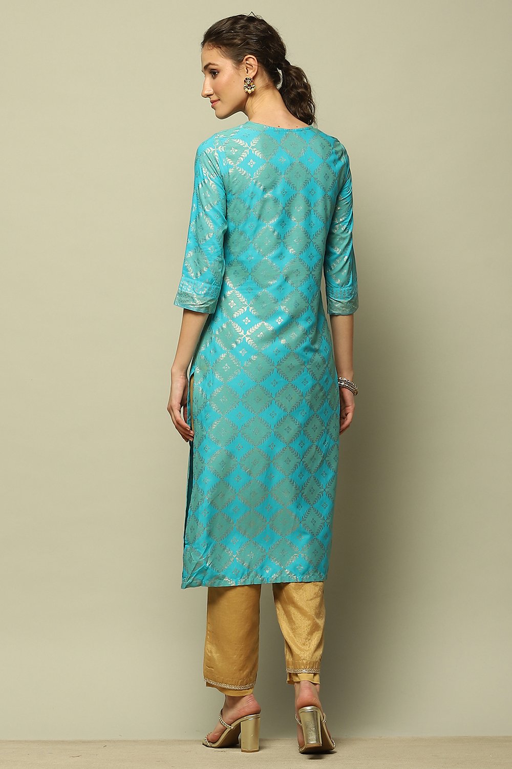 Blue Rayon Printed Straight Kurta image number 3
