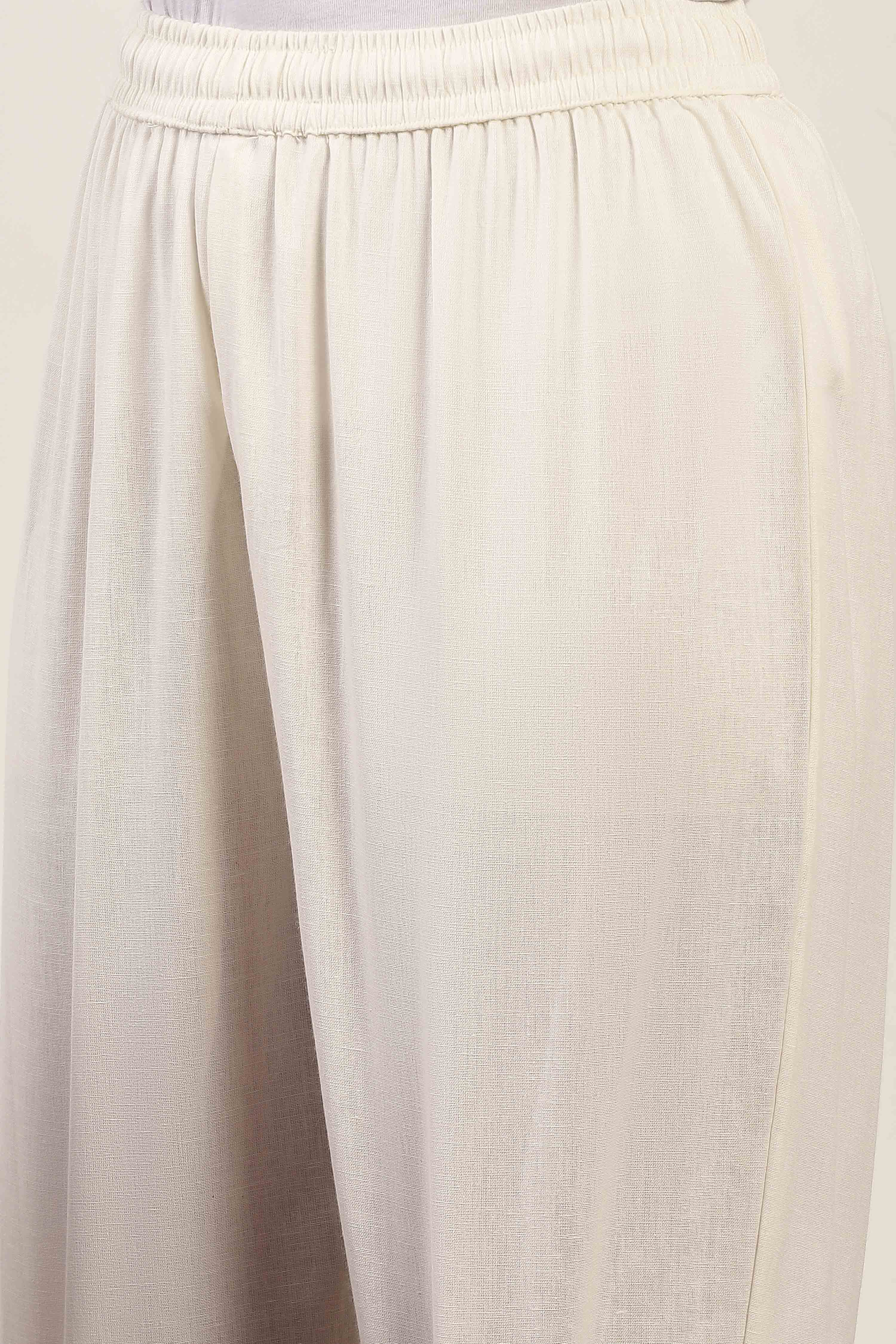 White Cotton Blend Straight Suit Sets image number 2