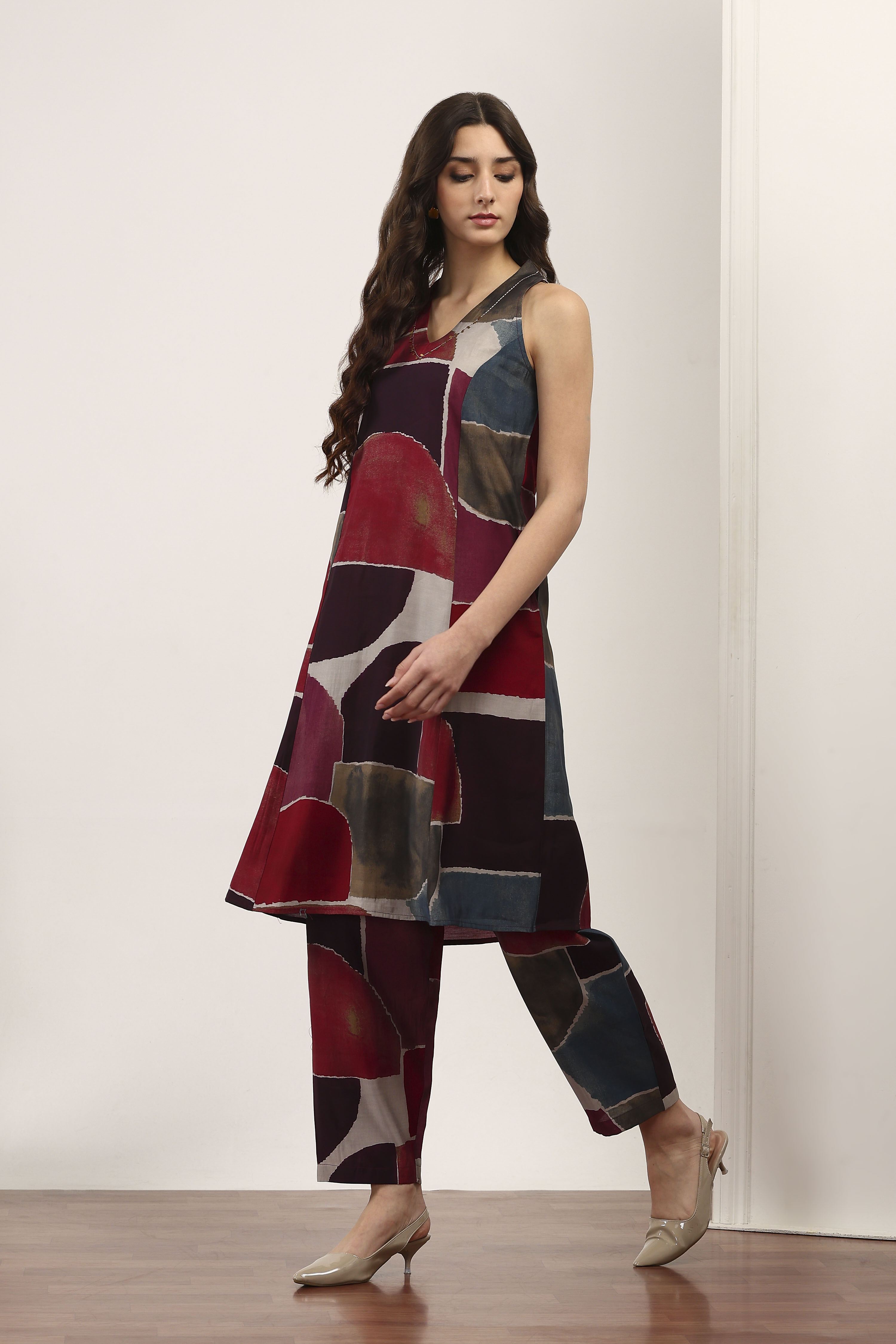 Multicolor Viscose Polyester Poly Viscose Kurta Pants Set image number 0