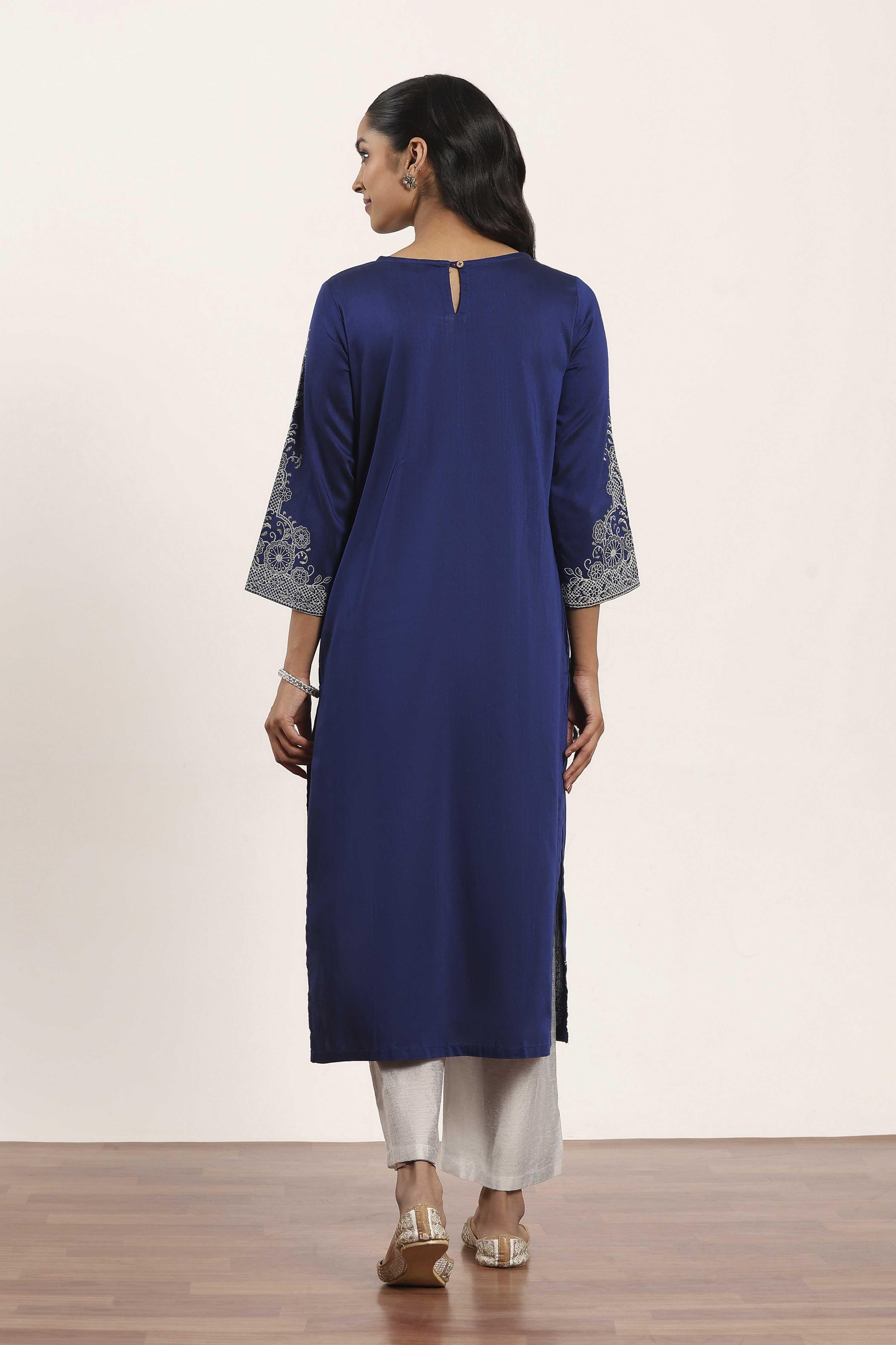 Blue Polyester Straight Kurta Pants Set image number 4