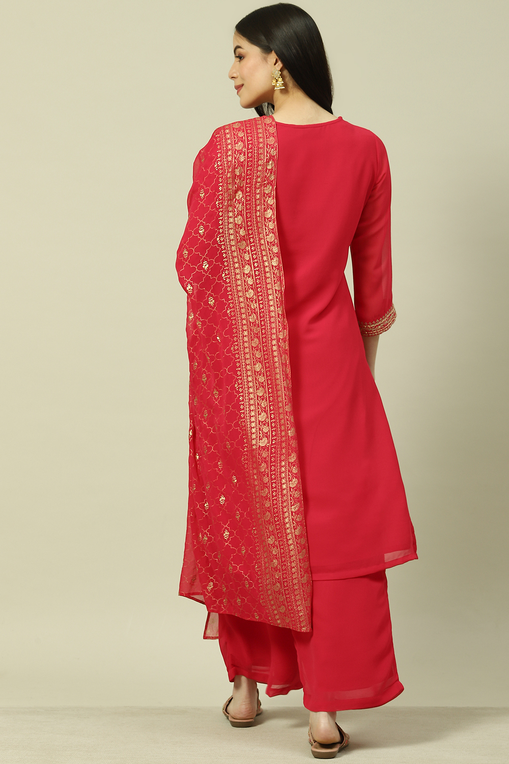 Pink Cotton Blend Woven Straight Kurta Suit Set image number 4