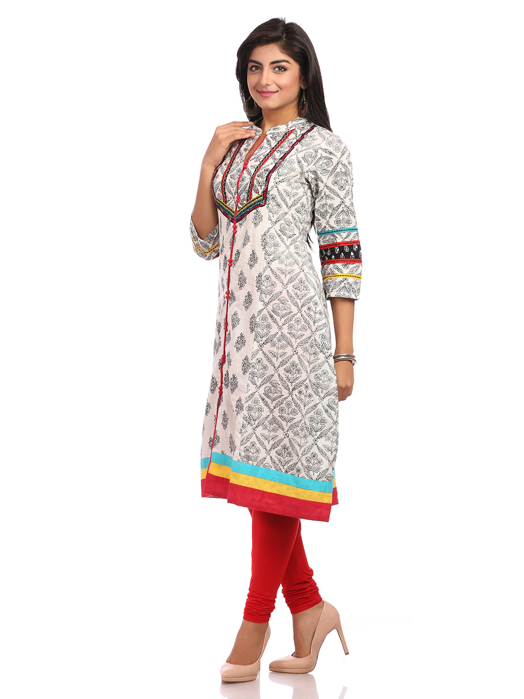 White Flared Cotton Kurta image number 3