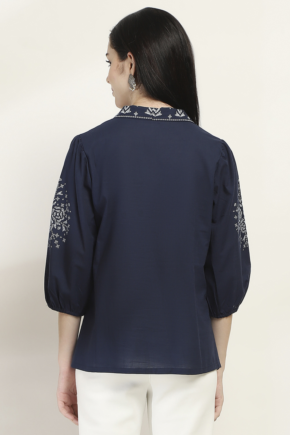 Navy Cotton Straight Kurti image number 3