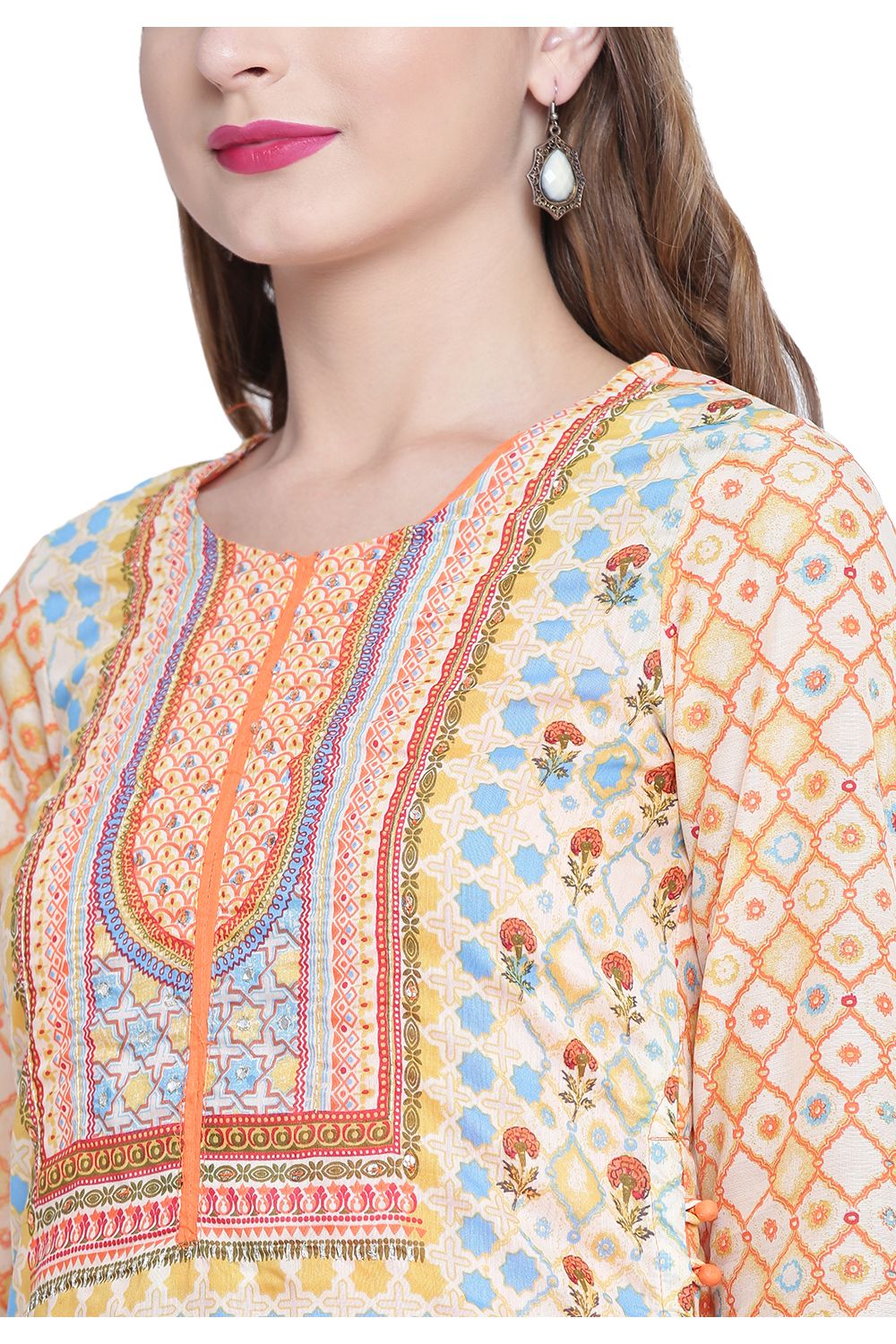 Beige Flared Polyester Kurta image number 1