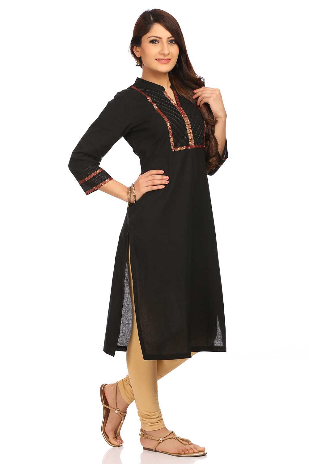 Black Straight Cotton Kurta image number 1